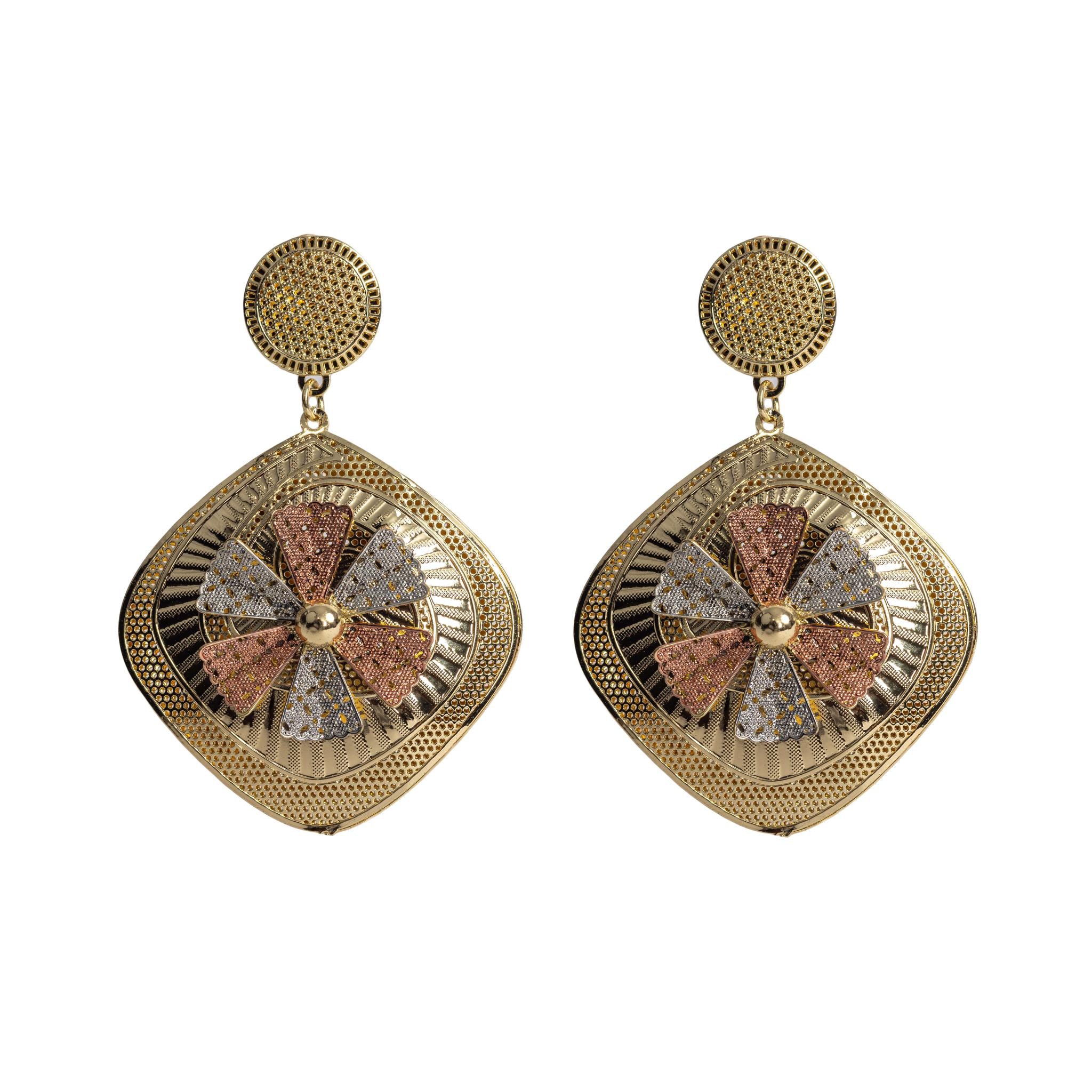 Gold, Silver & Rose Gold Drop Earring