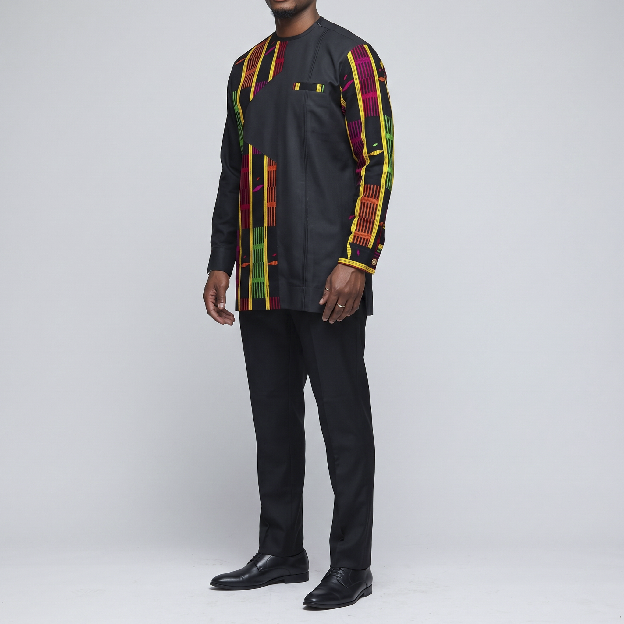 Black & Kente-Style Print Long-Sleeve Set