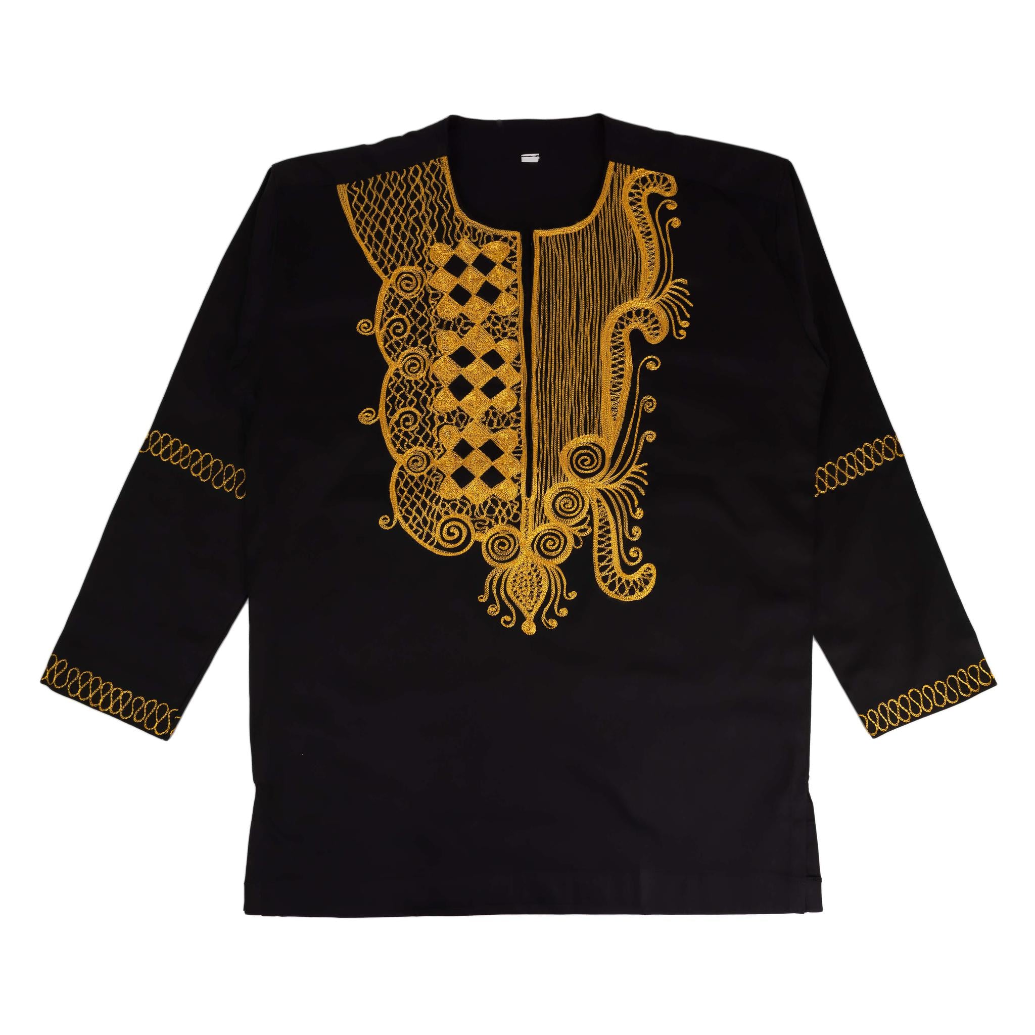 Black & Gold Men's Embroidered Long-sleeve Top