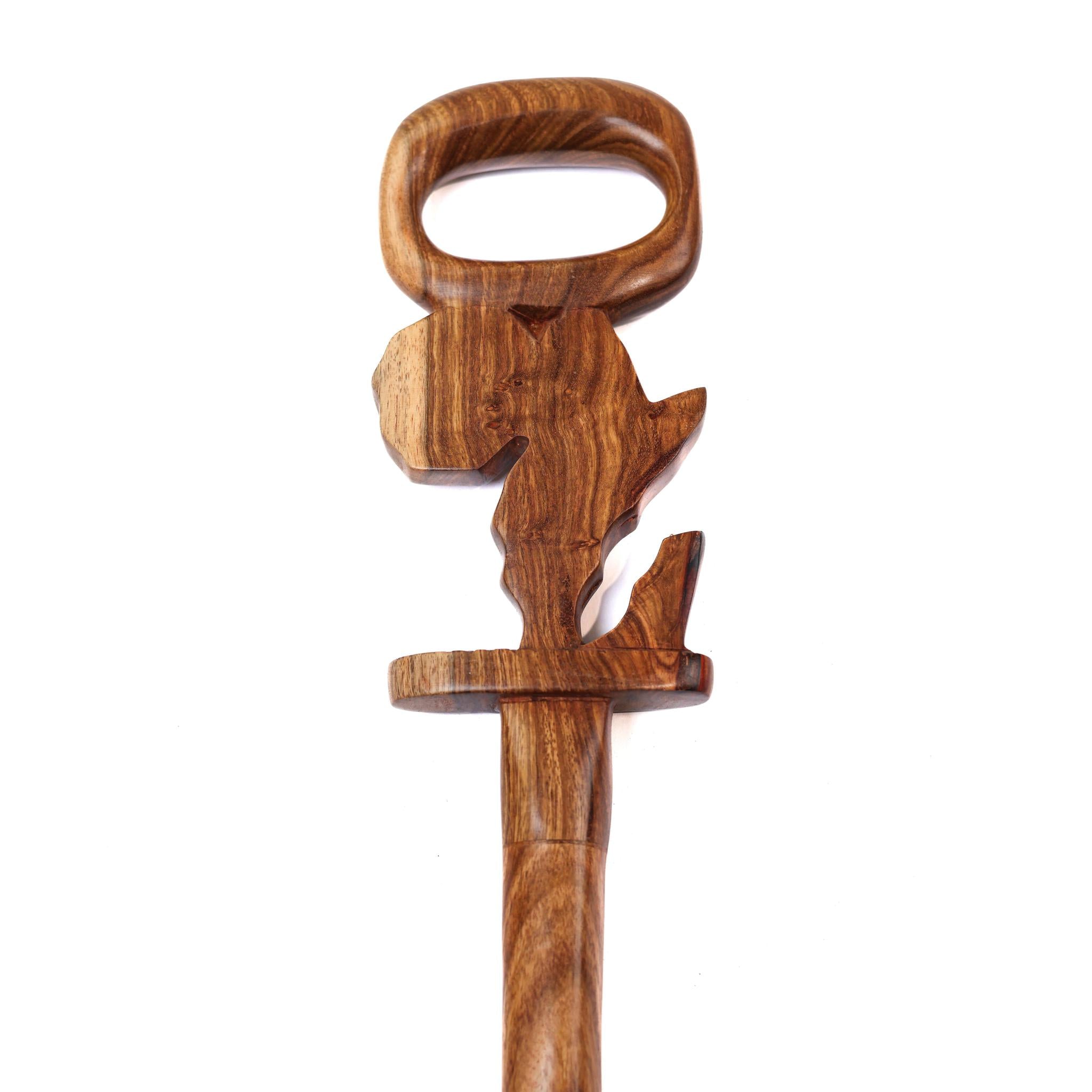 Hand-Carved Ghanaian Walking Stick - Map of Africa