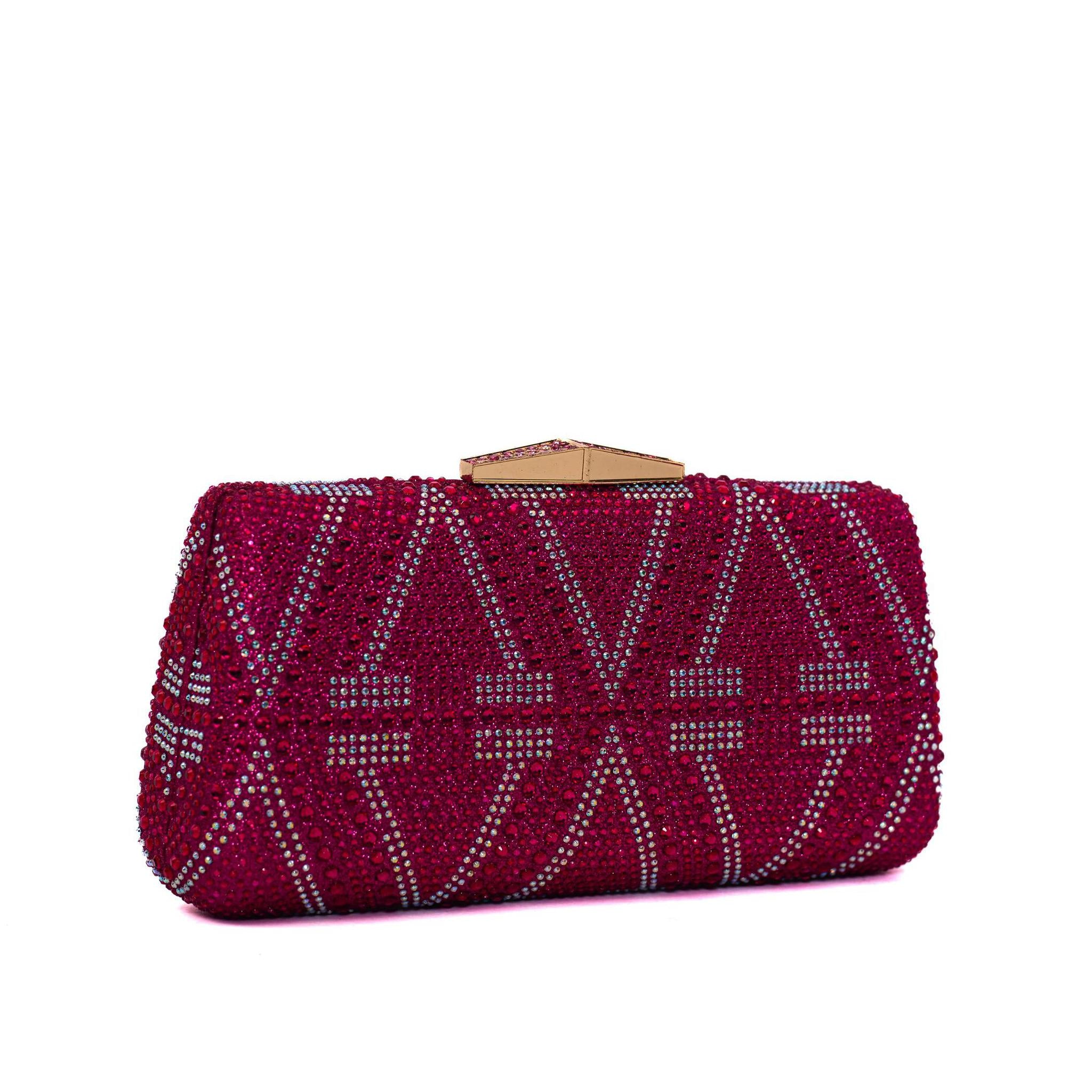 Fushia Pink Diamond Hasp Clutch Purse