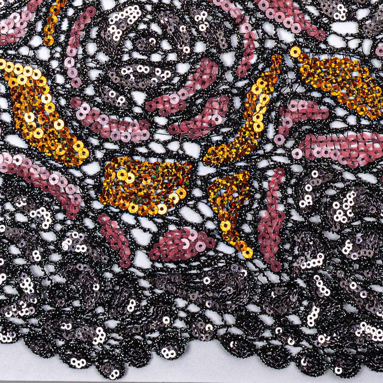 Pink, Black & Gold Cord Sequeen Lace