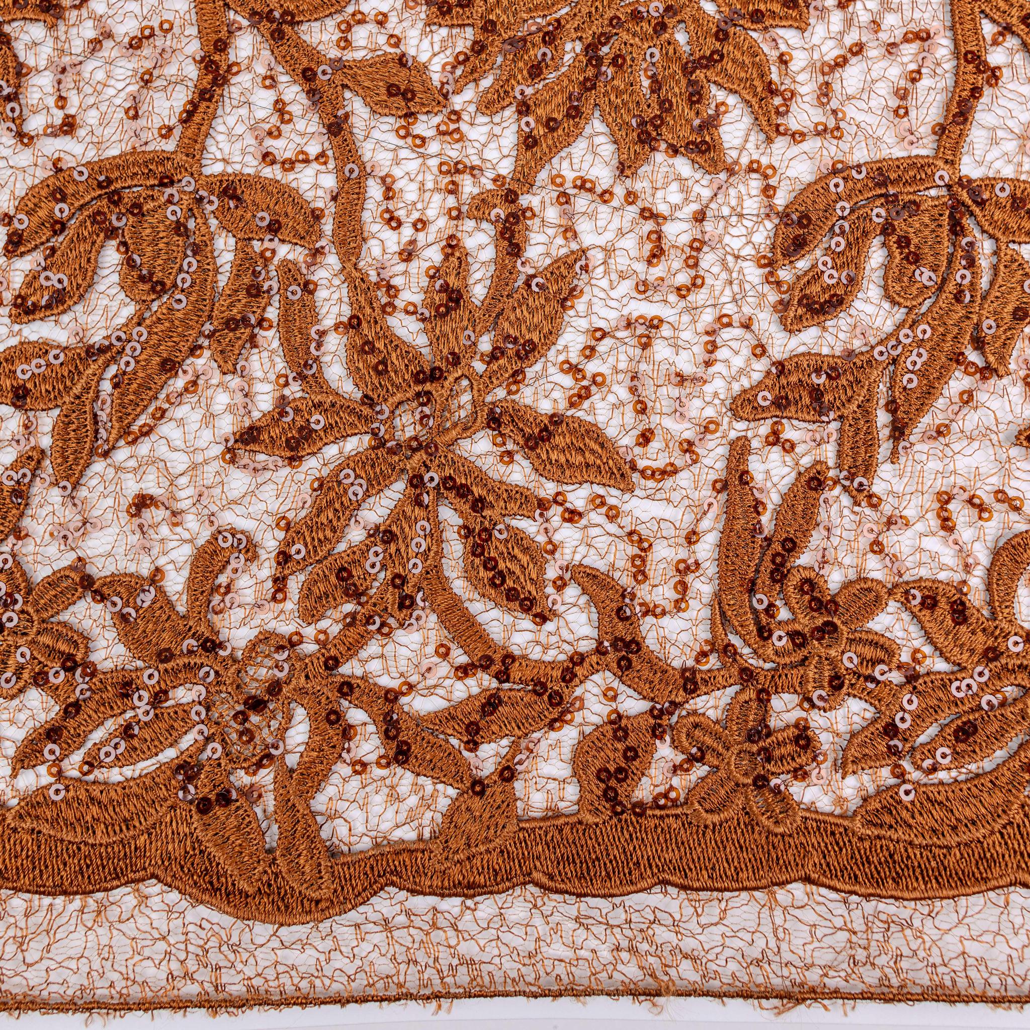 Burnt Orange Net Sequin Lace