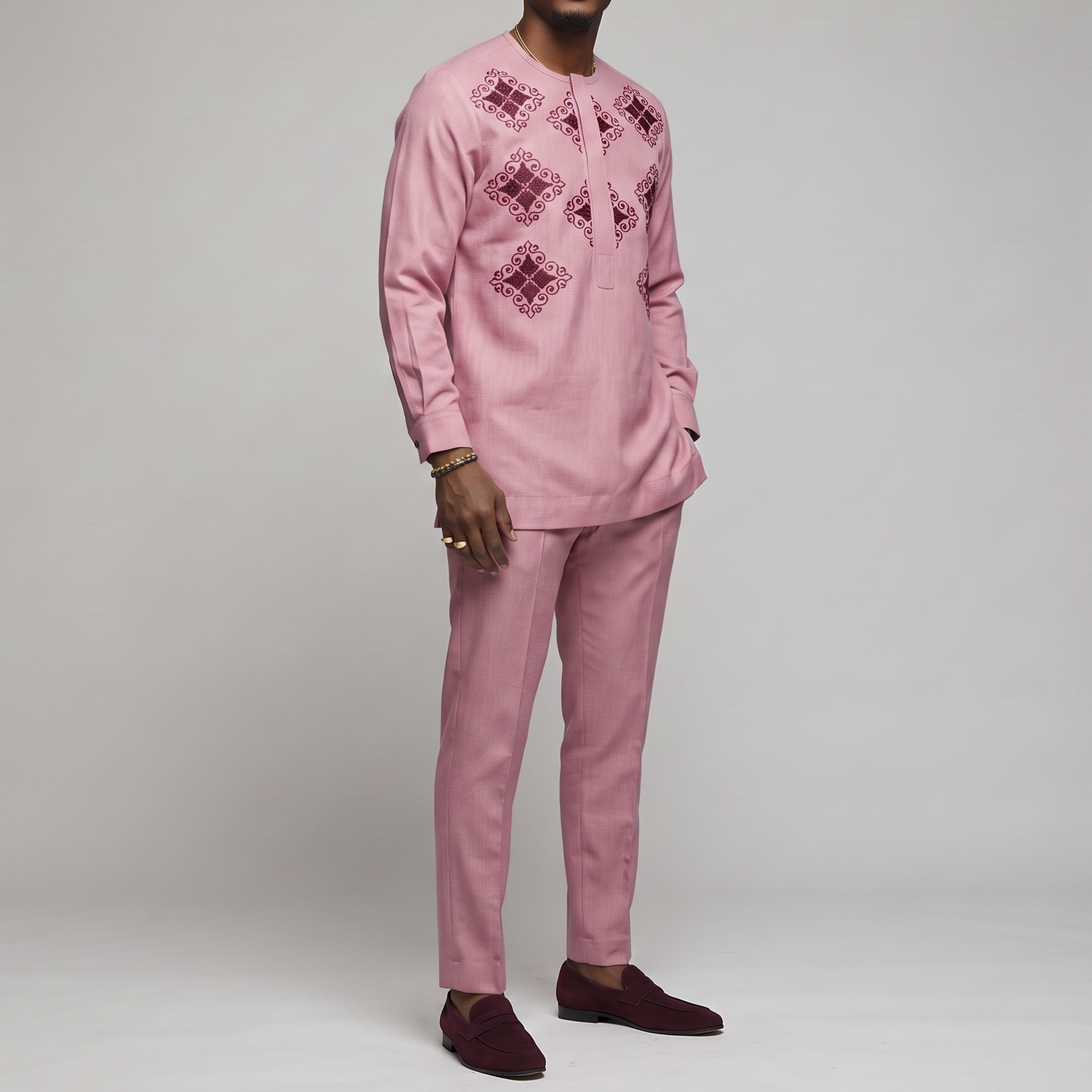 Pink w/Wine Embroidery Senator Suit
