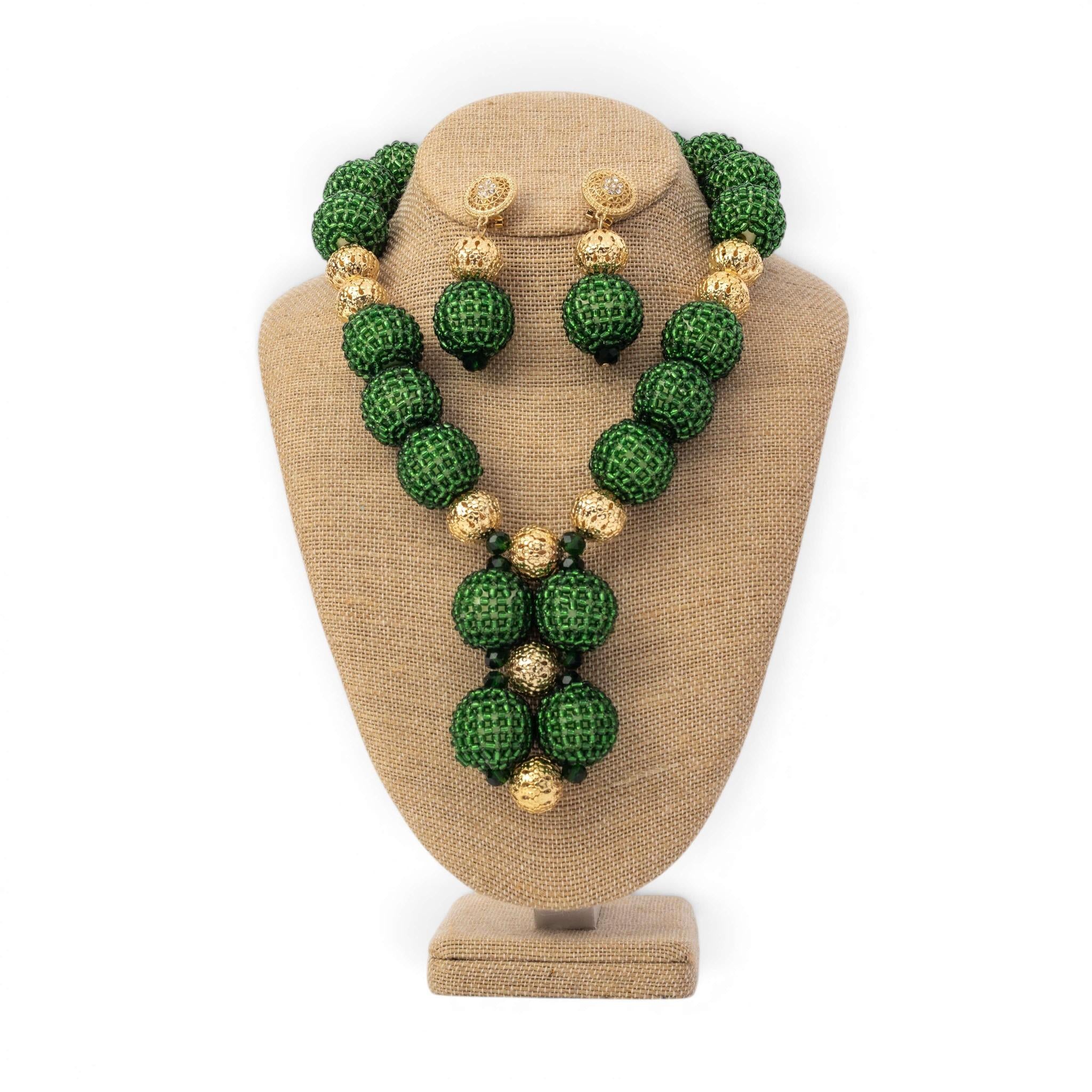 Green Sand Bead Jewelry Set