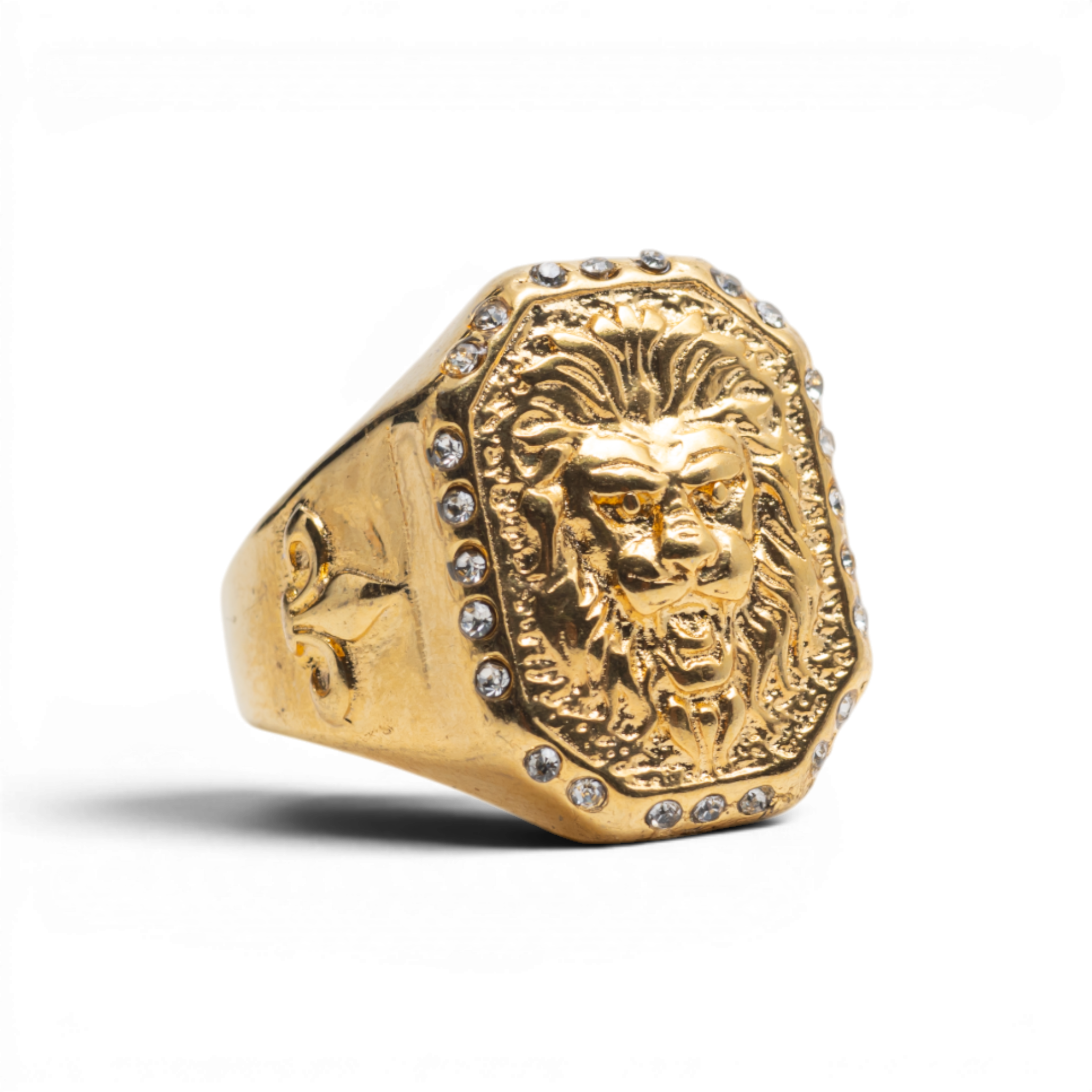 Gold-Tone Crystal-Accented Roaring Lion Ring