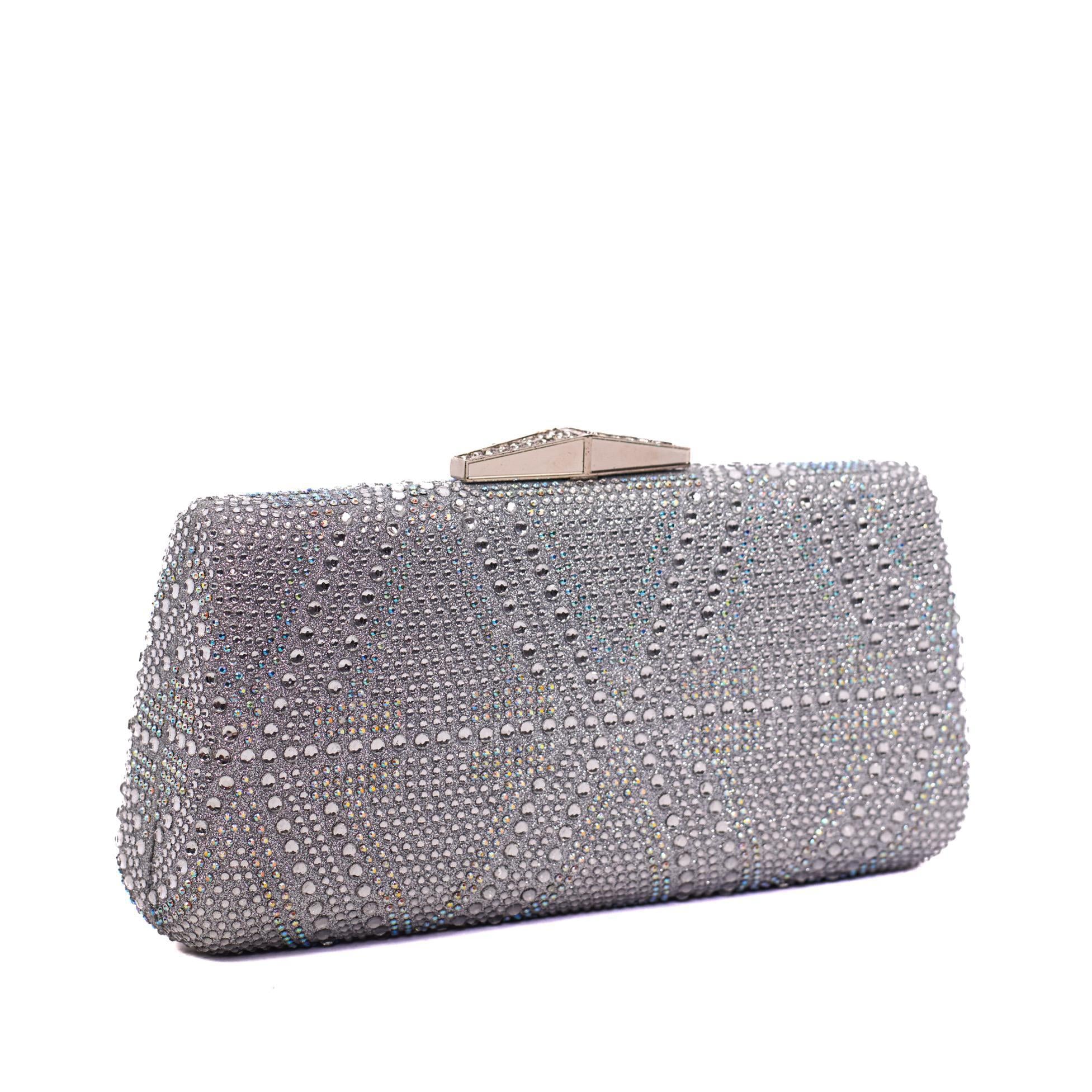 Silver Diamond Hasp Clutch Purse