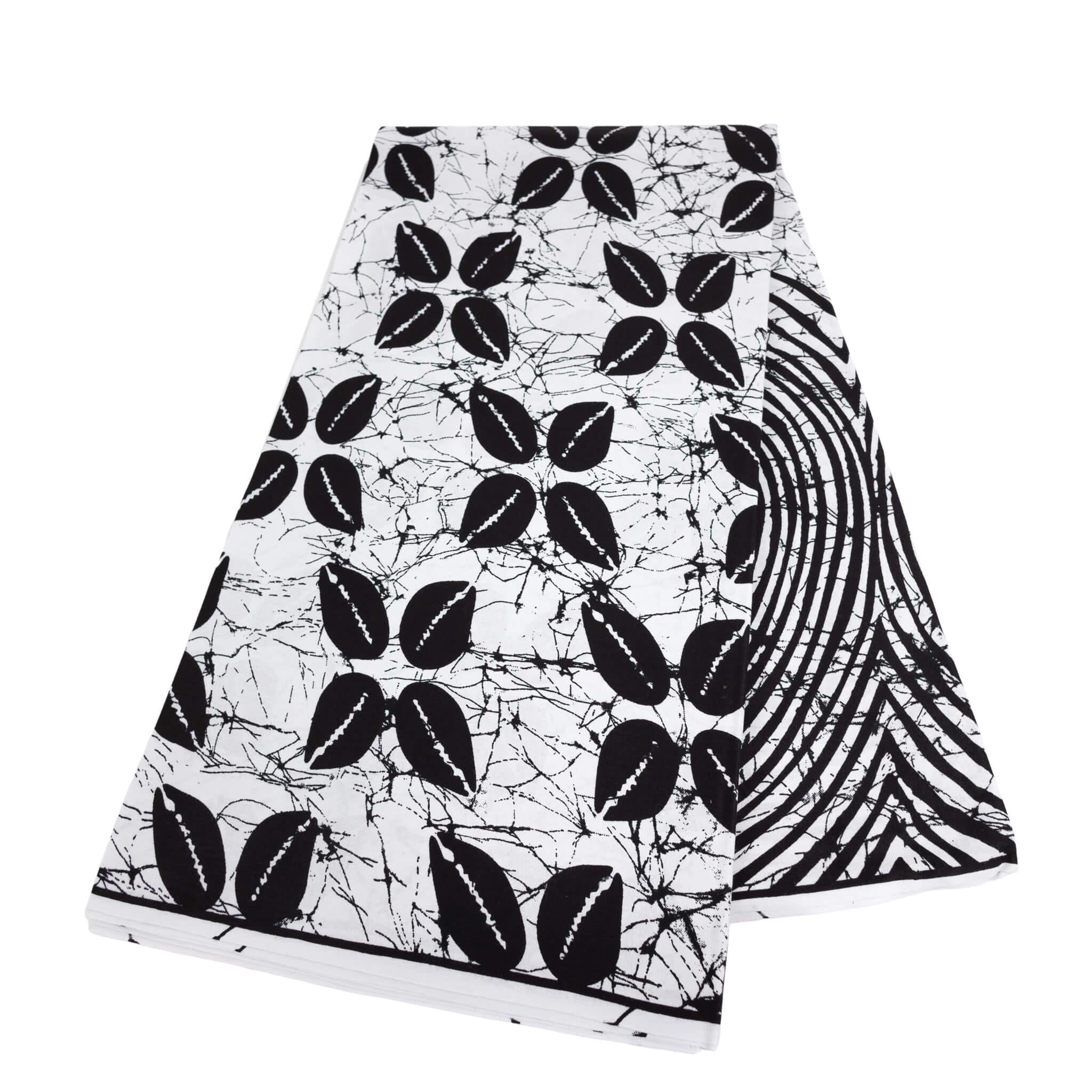 "Sacred Shells" Black & White Batik Style Wax Print (Ankara) – 6 Yards