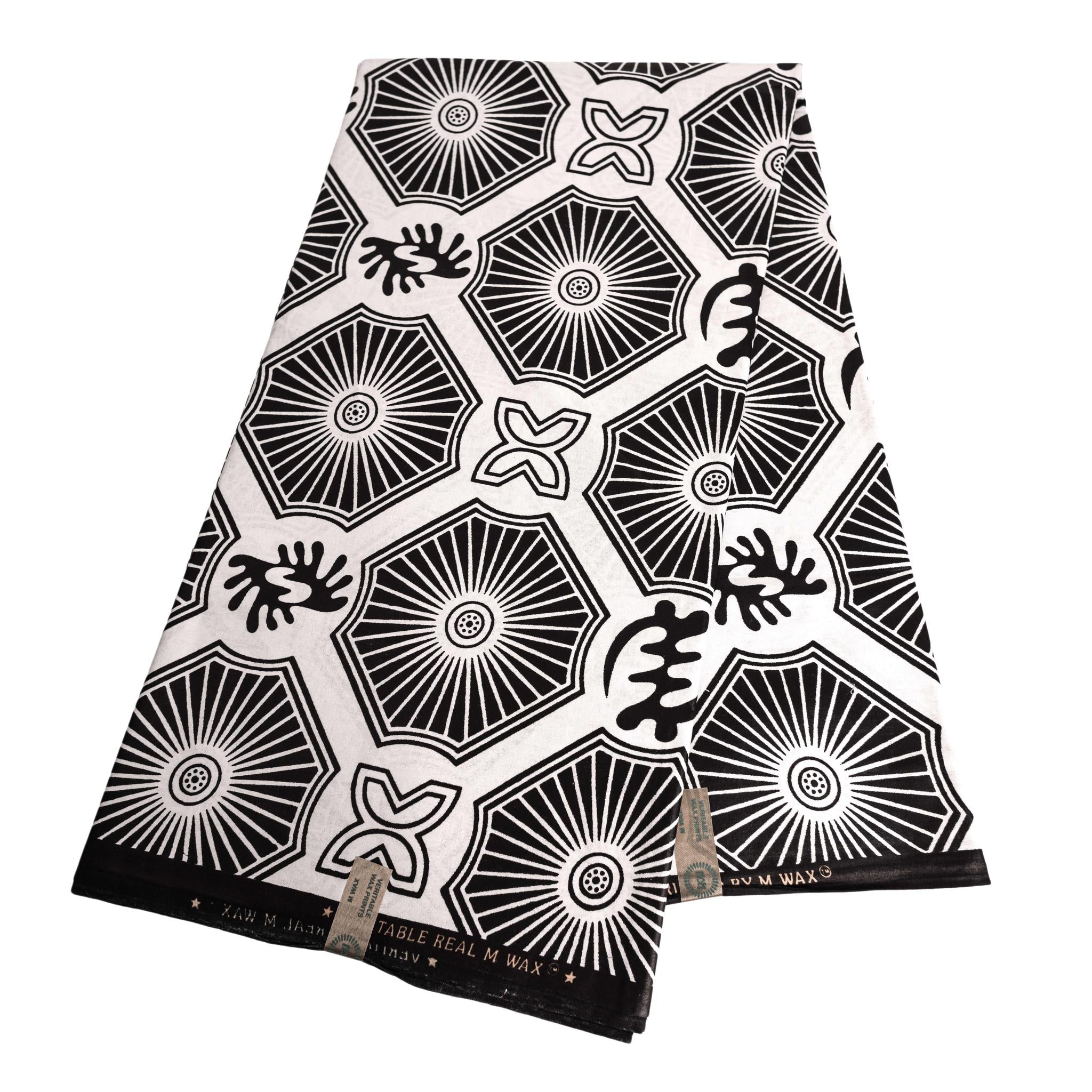 Hexagon Black and White Ankara Fabric