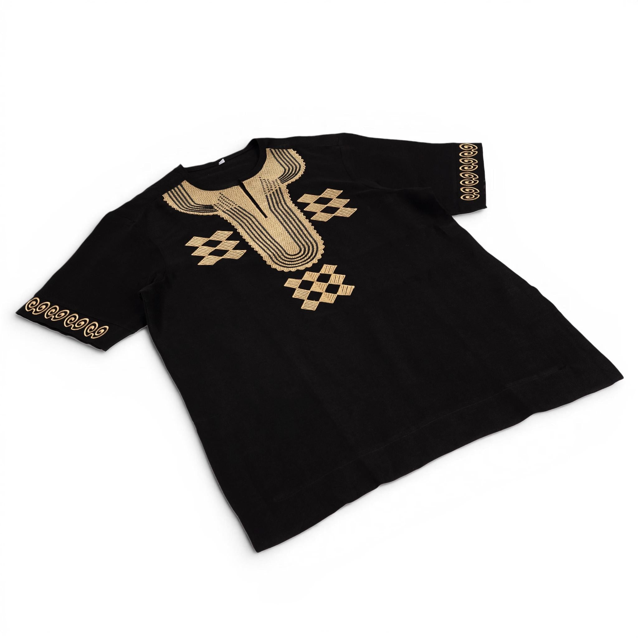 Black and Gold Embroidered Men's Linen Dashiki Senator Set