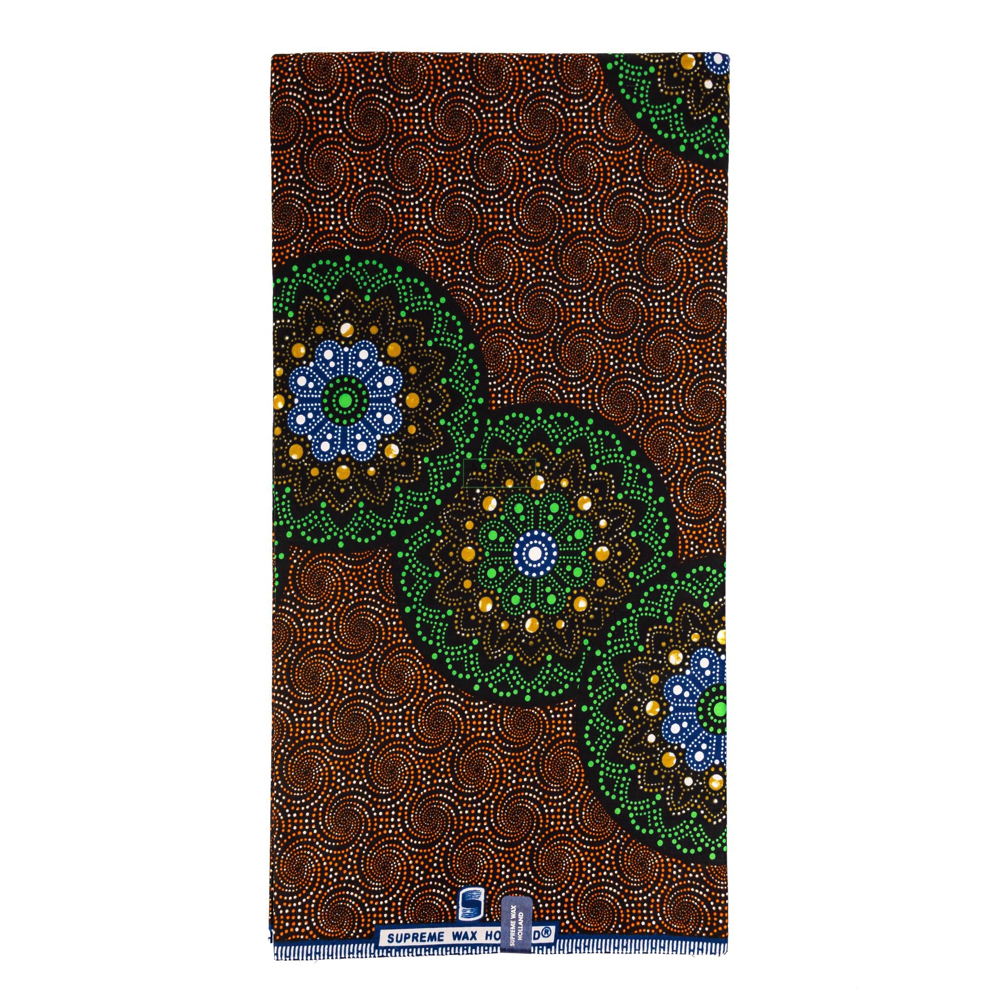 Terracotta Spiral & Emerald Mandala African Wax Print (Ankara) – 6 Yards