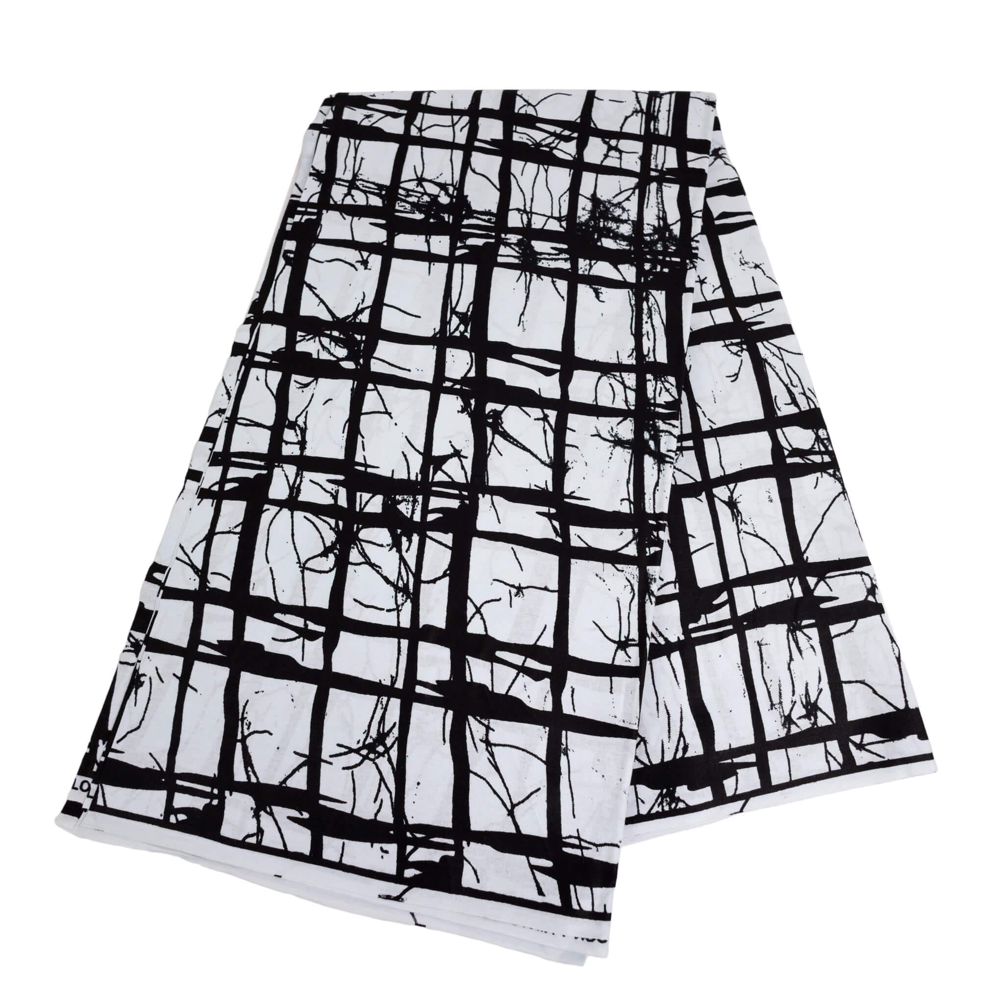 "Modern Monochrome Grid"  White & Black (Ankara) – 6 Yards