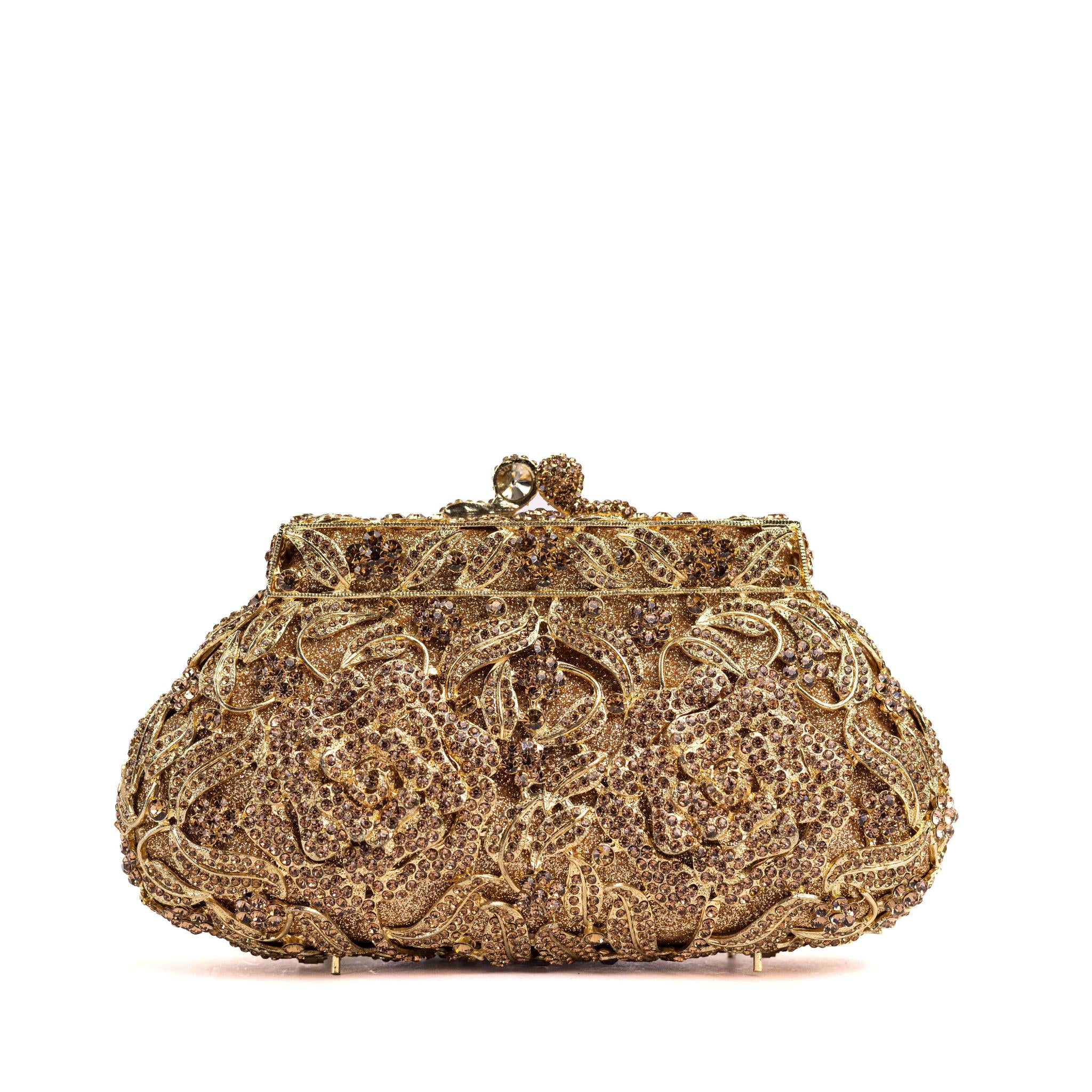 Gold Vintage Flower Rhinestone Clutch Purse