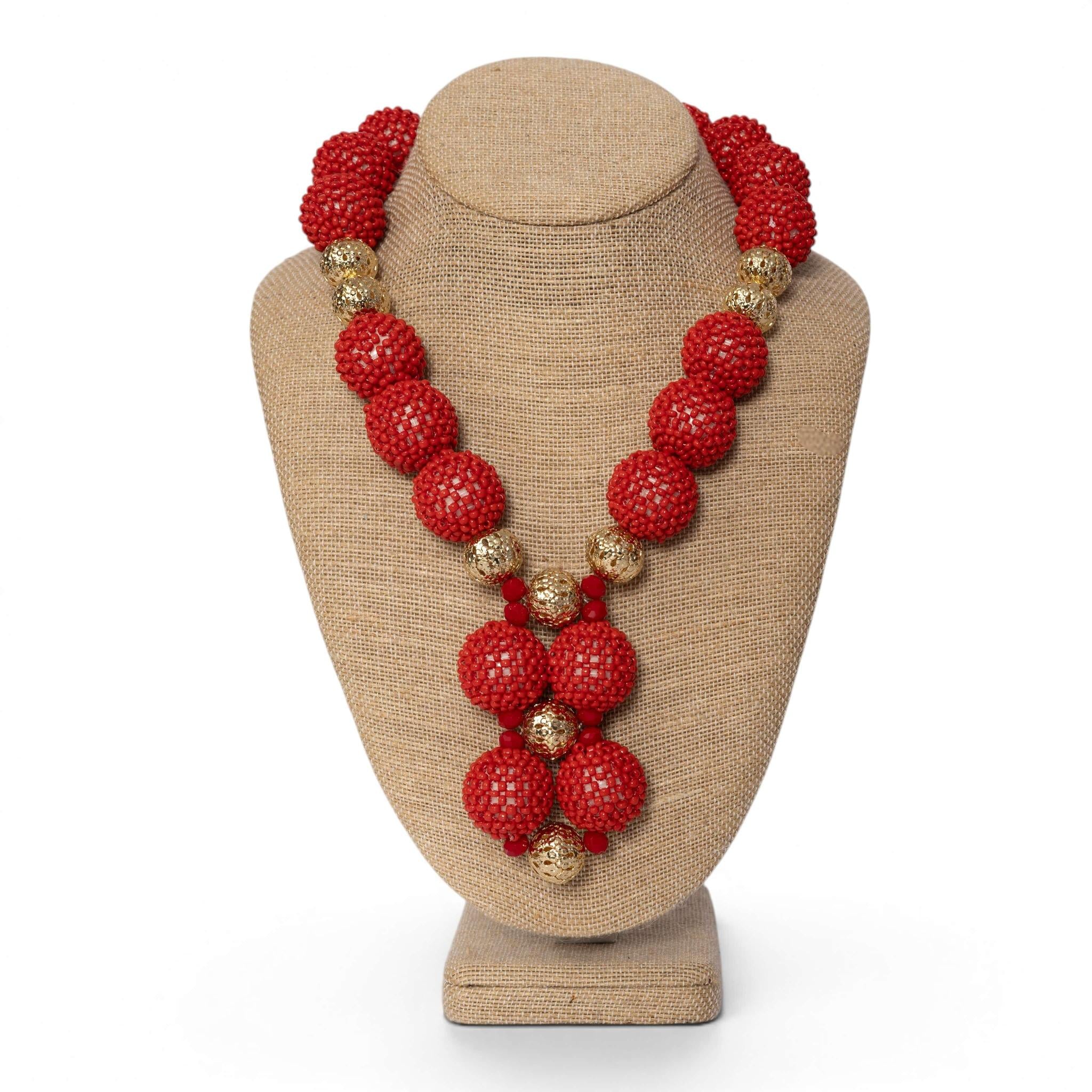 Red Sand Bead Jewelry Set