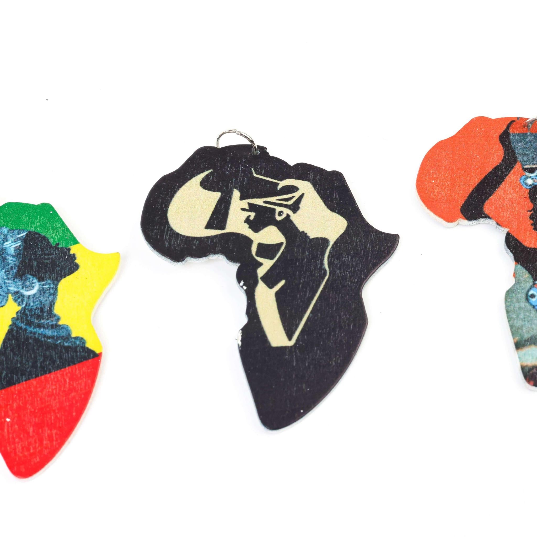 Multicolored African Map Wooden Earrings