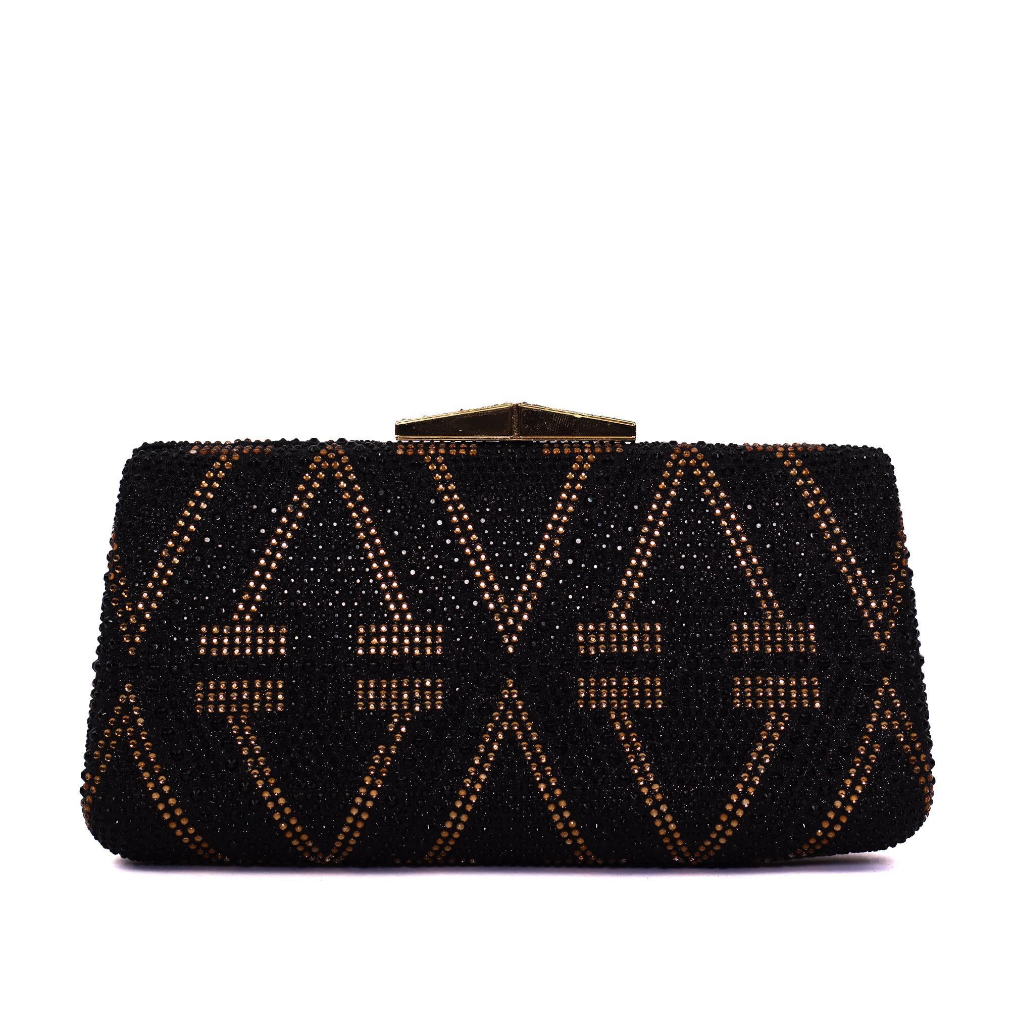 Black & Gold Diamond Hasp Clutch Purse