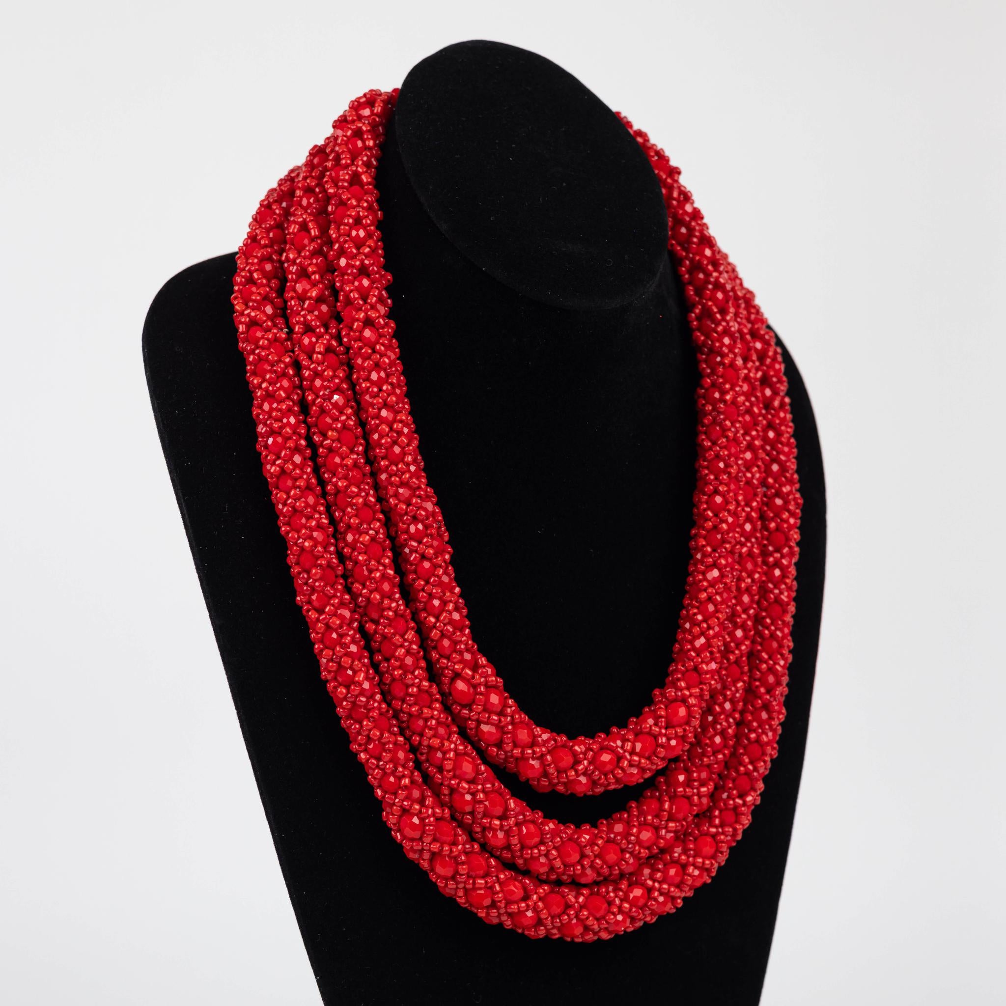 Crimson Tide: Multi-Strand Red Beaded Jewelry Set