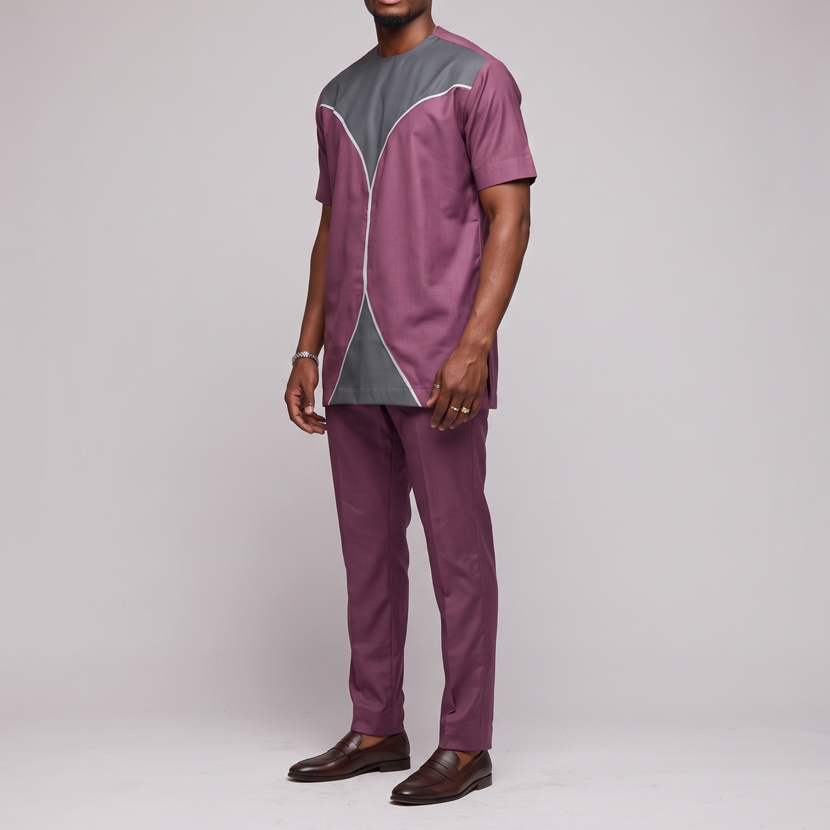 Plum & Grey Short-Sleeve Set