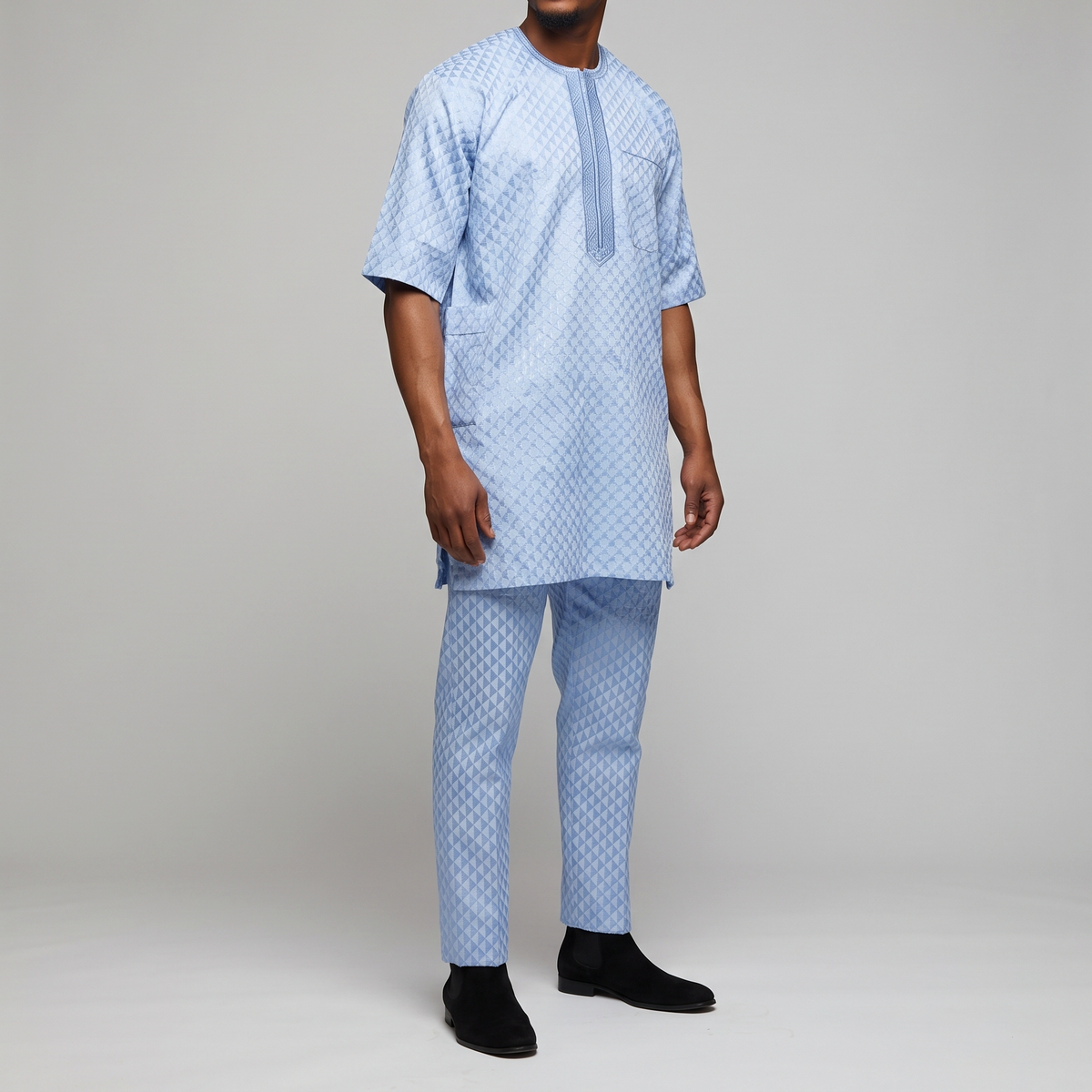 Sky Blue Geometric Buba & Sokoto Set
