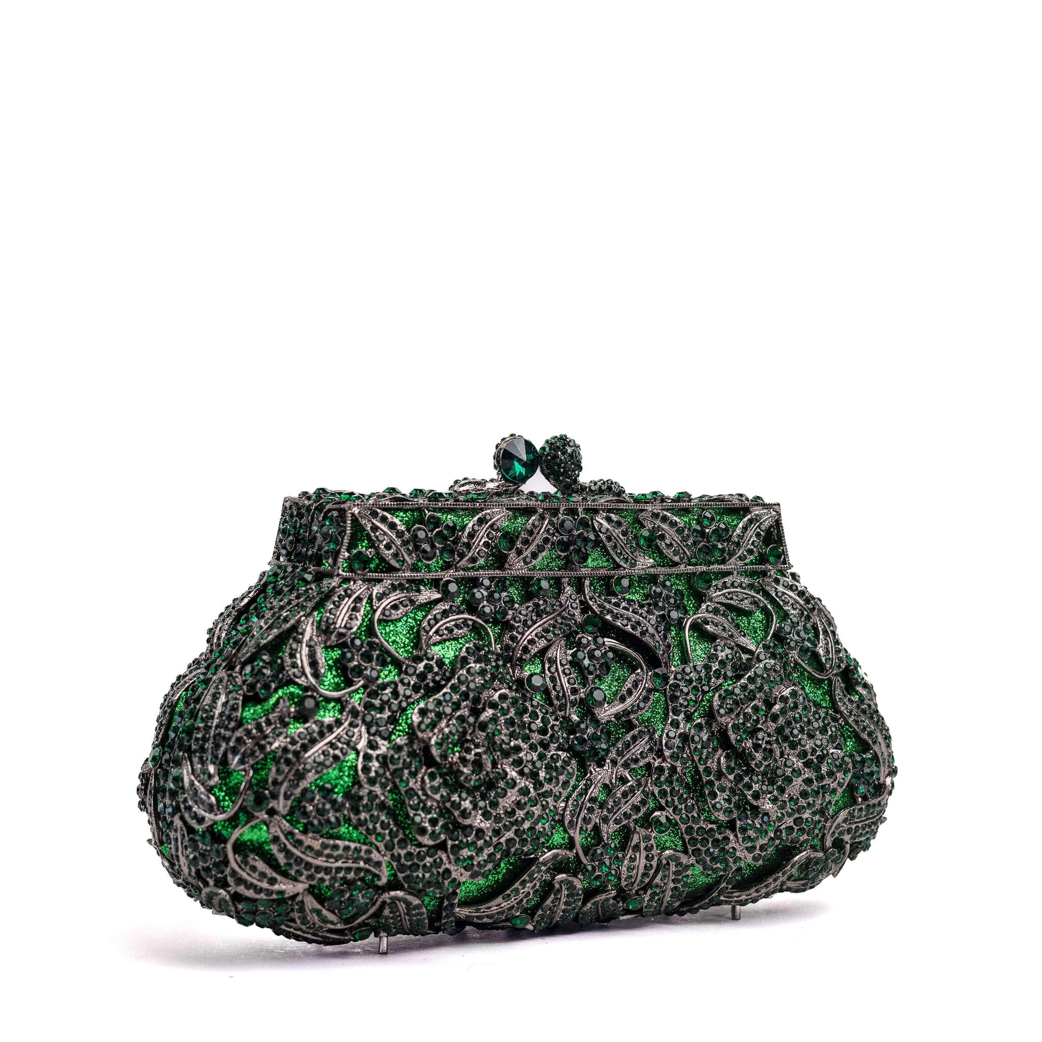 Green Vintage Flower Rhinestone Clutch Purse