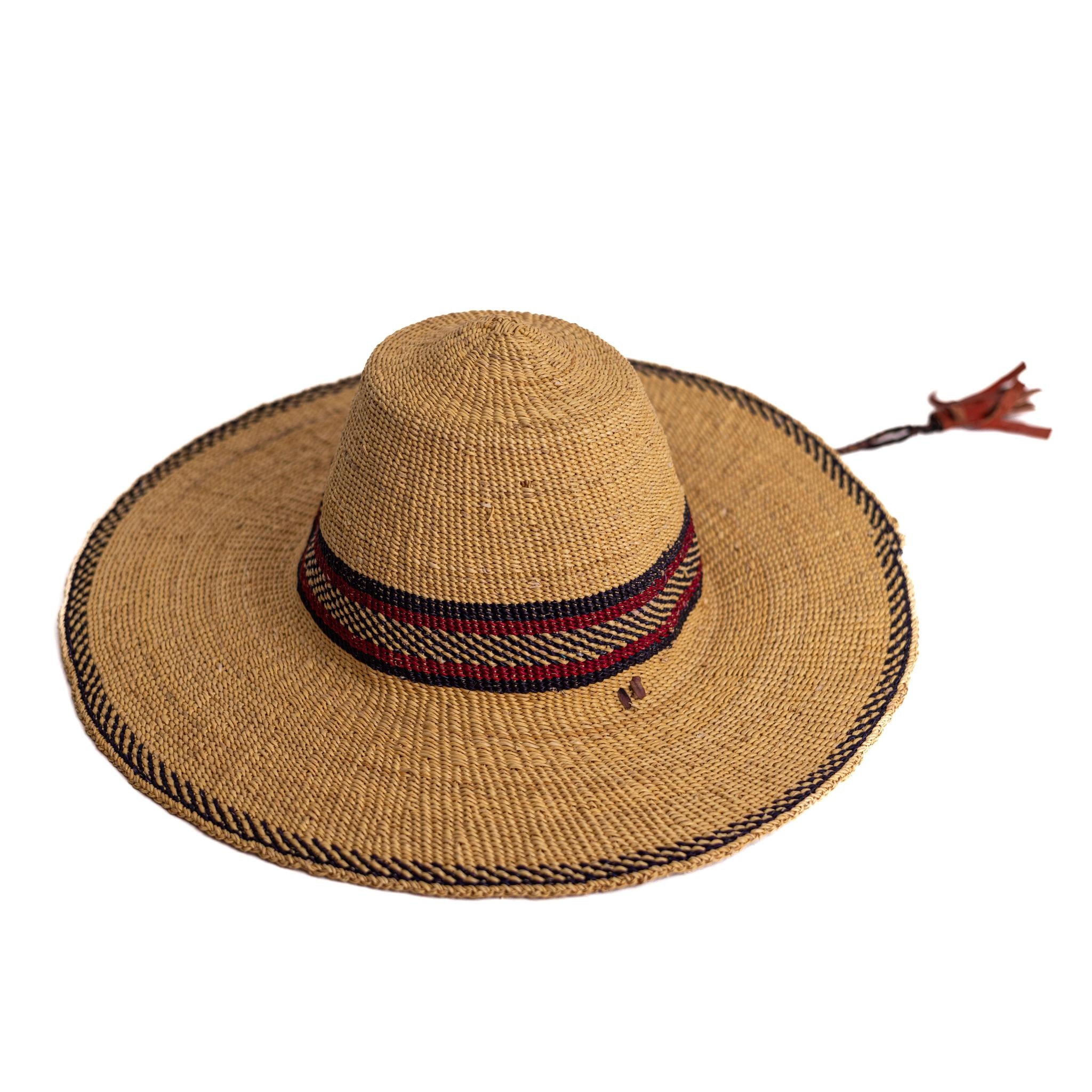 Blue & Burgundy Straw Hat