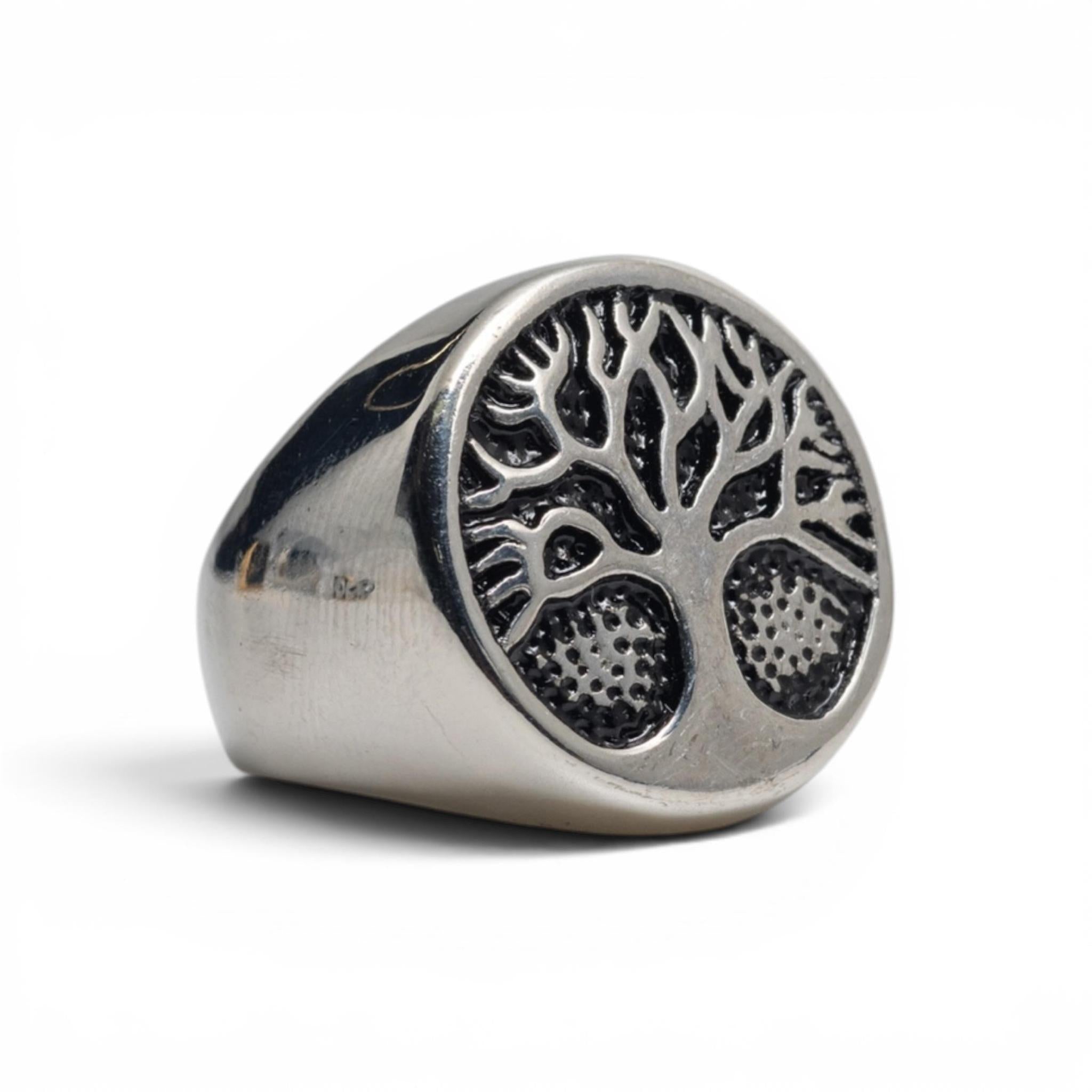 Antiqued Silver-Tone Tree of Life Signet Ring
