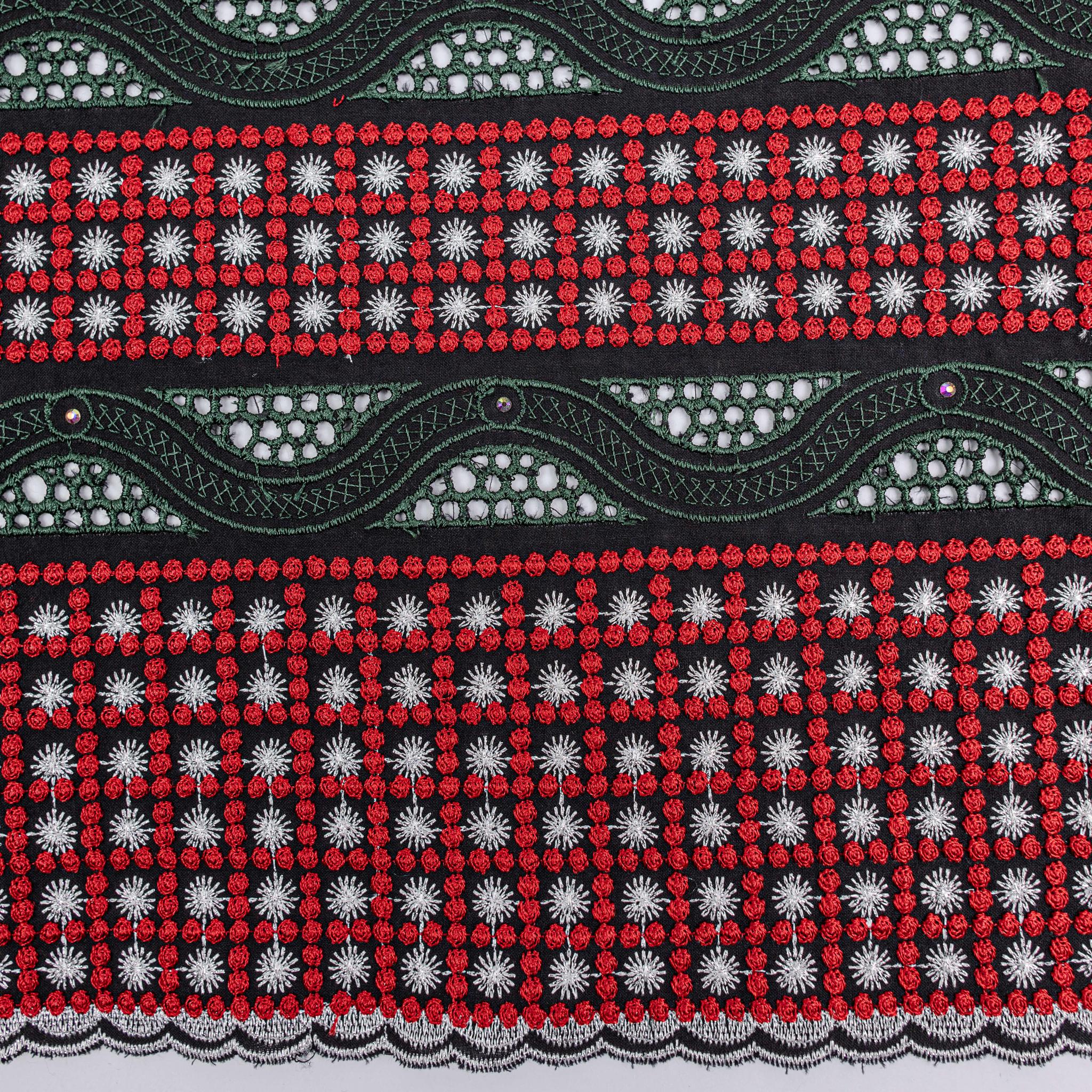 Green, Black, Red & White Cotton Lace