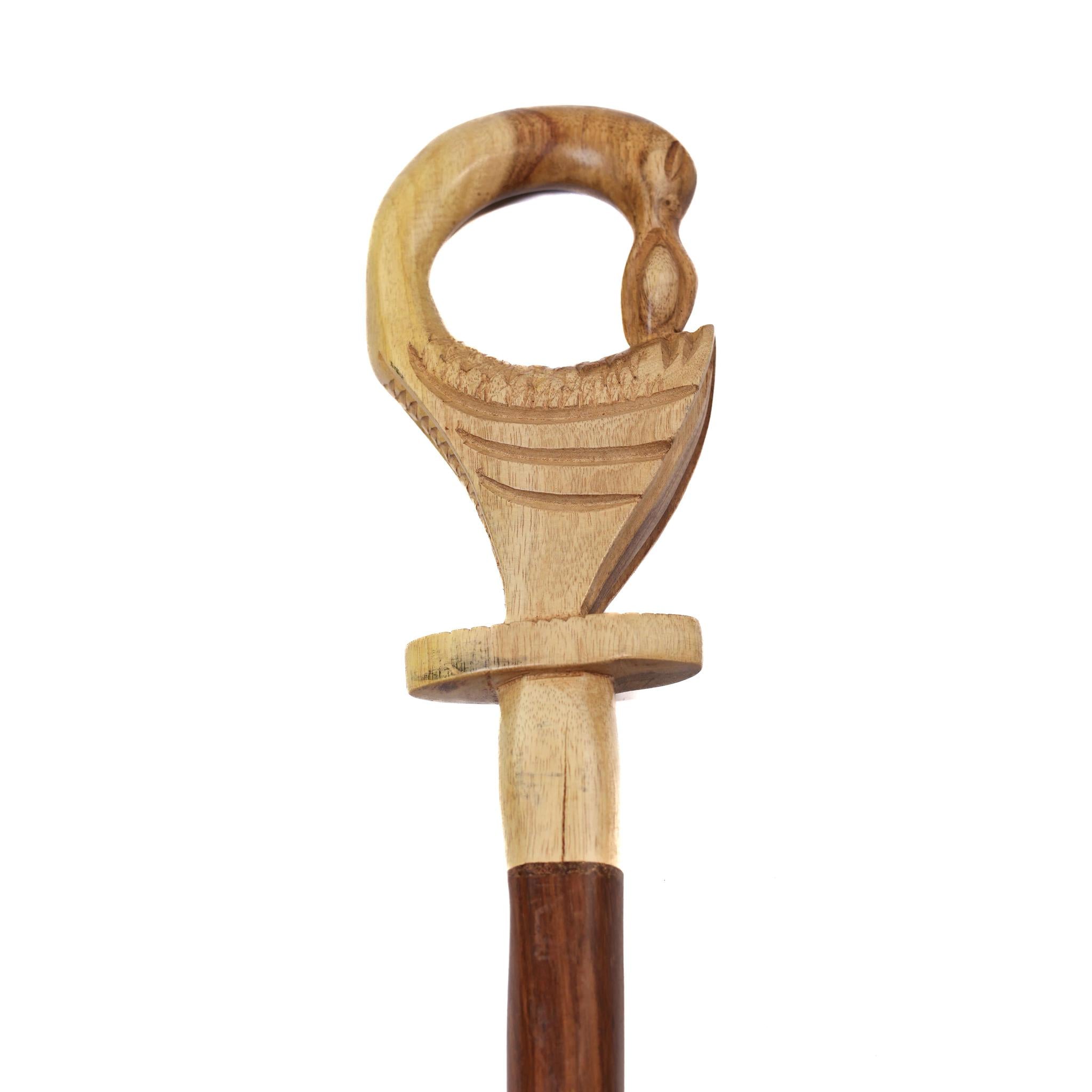 Hand-Carved Ghanaian Walking Stick Features Sankofa Symbol for Strength and Heritage