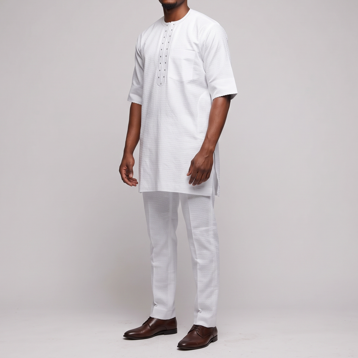 White Textured Lace Buba & Sokoto Set