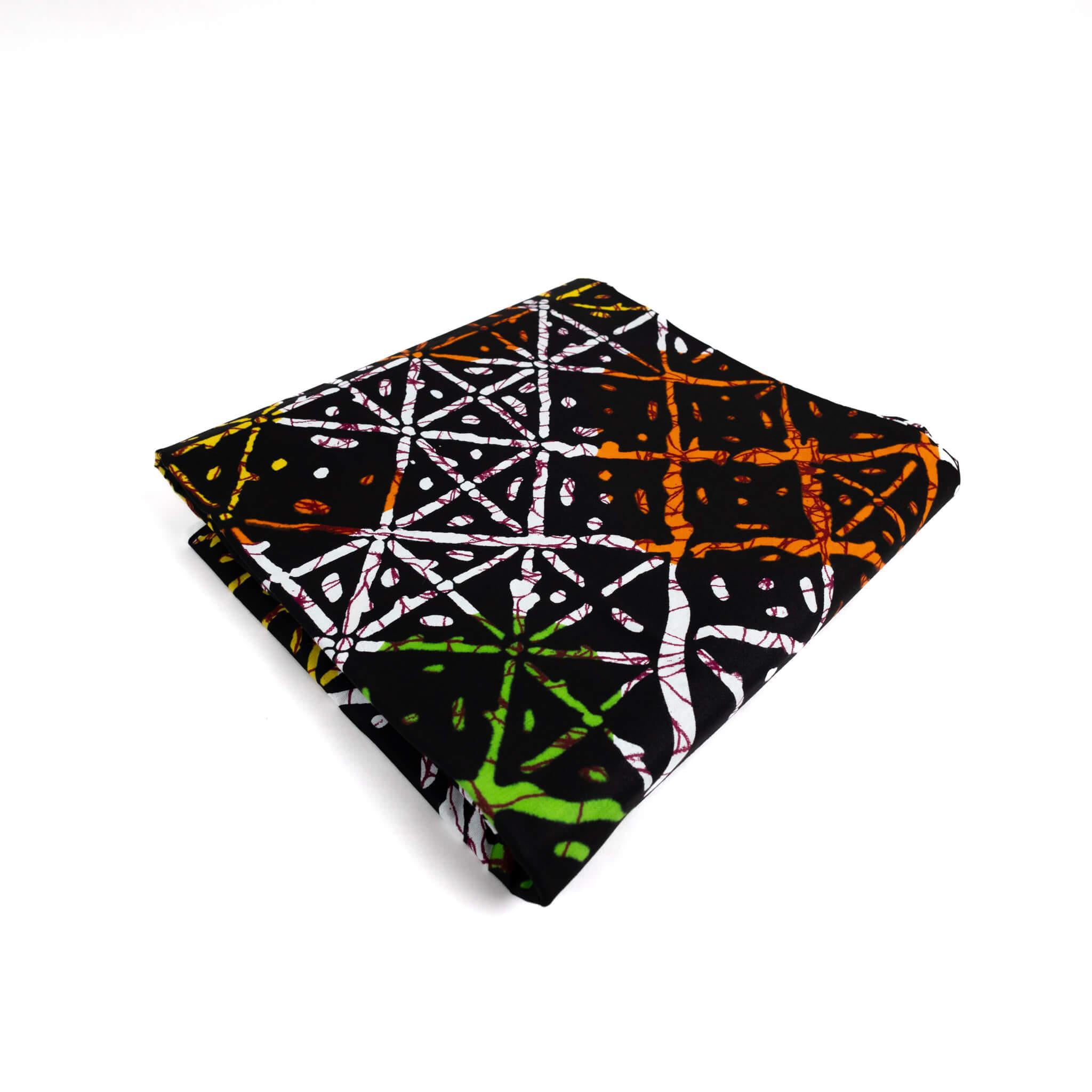 "Electric Lattice" Black & Multi-Colored Batik Abstract African Wax Print (Ankara) – 6 Yards