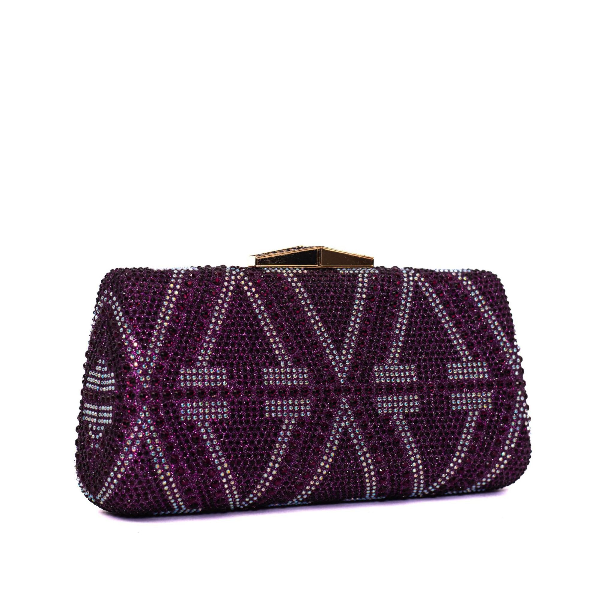 Purple & Silver Diamond Hasp Clutch Purse