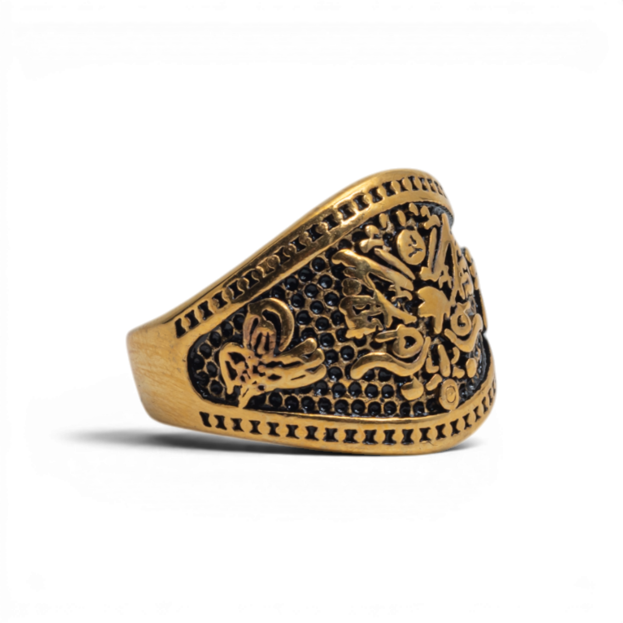 Antiqued Gold-Tone Calligraphy Motif Statement Ring