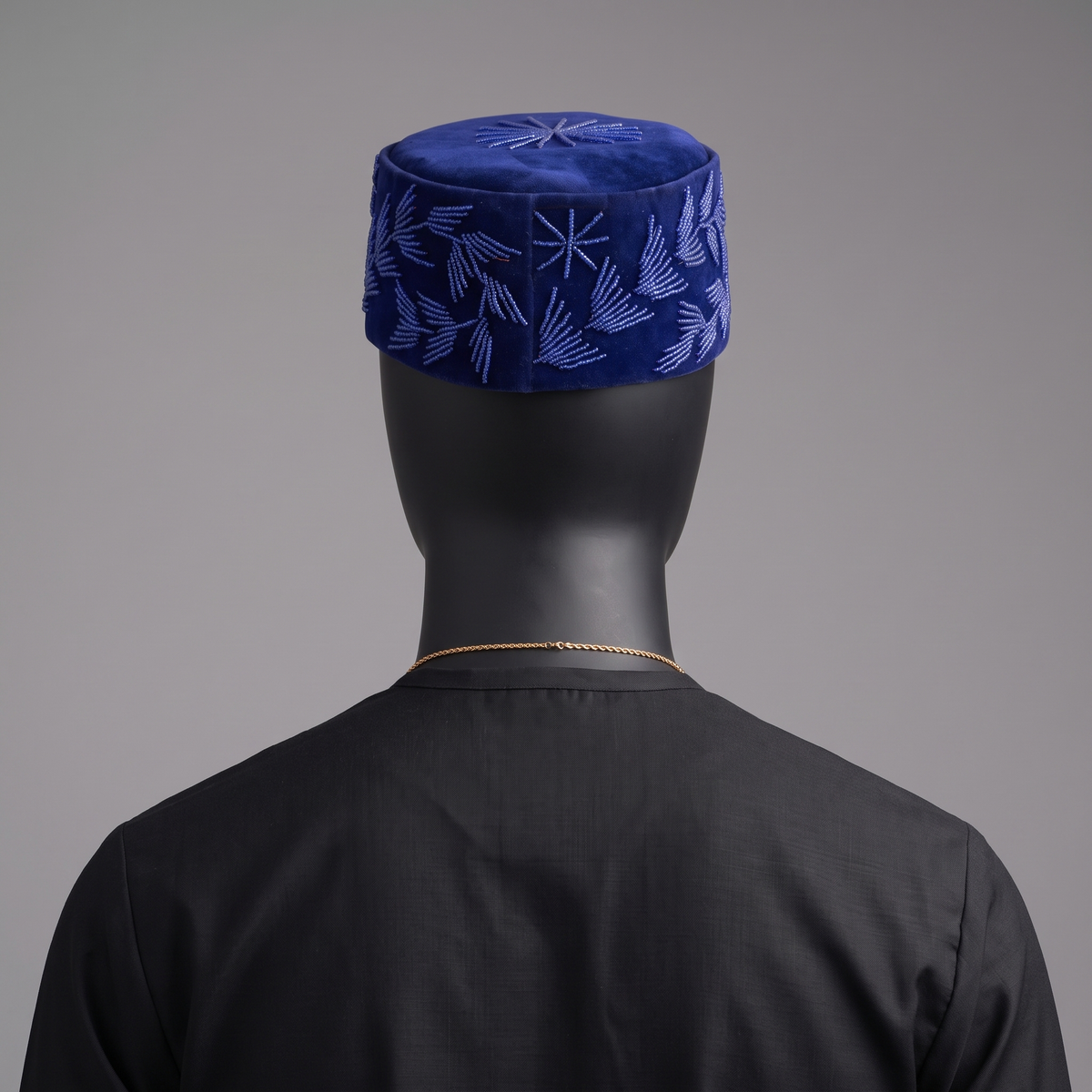 Cobalt Blue Velvet Beaded Cap