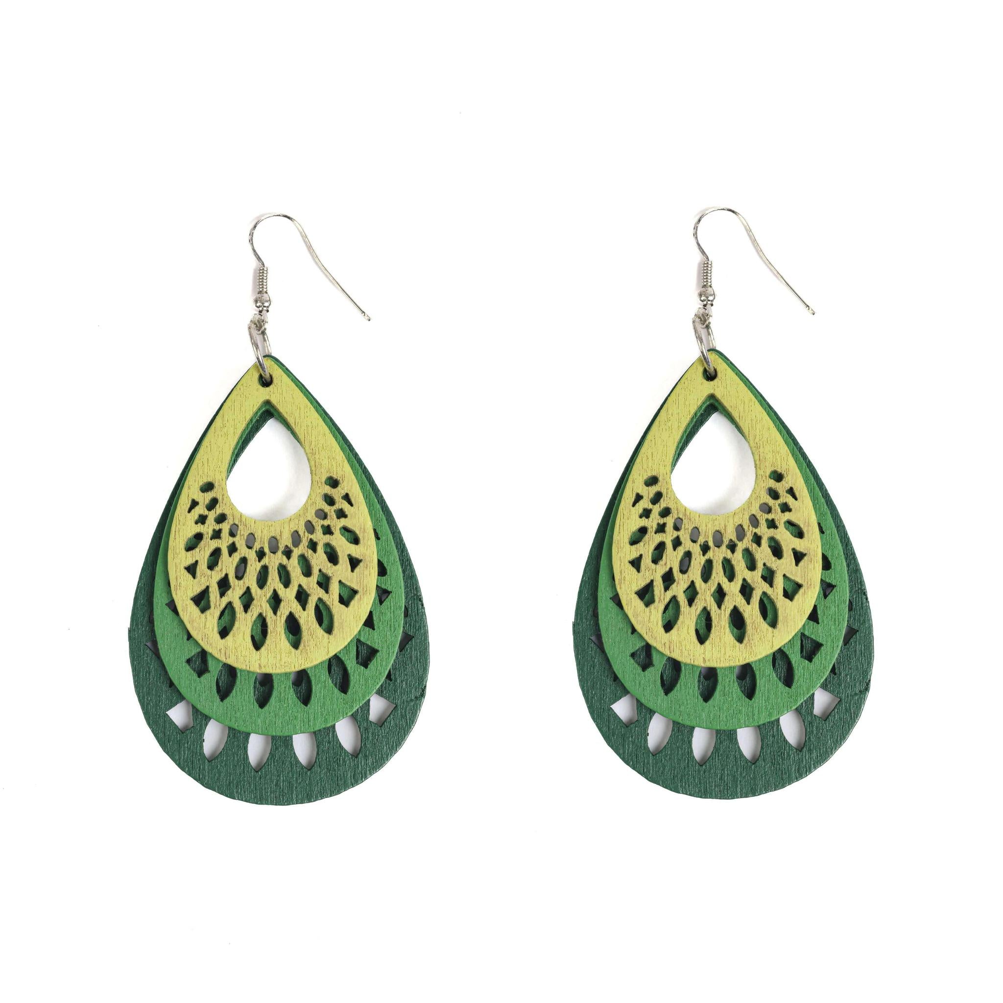 Shades of Green Lightweight Wooden Earrings