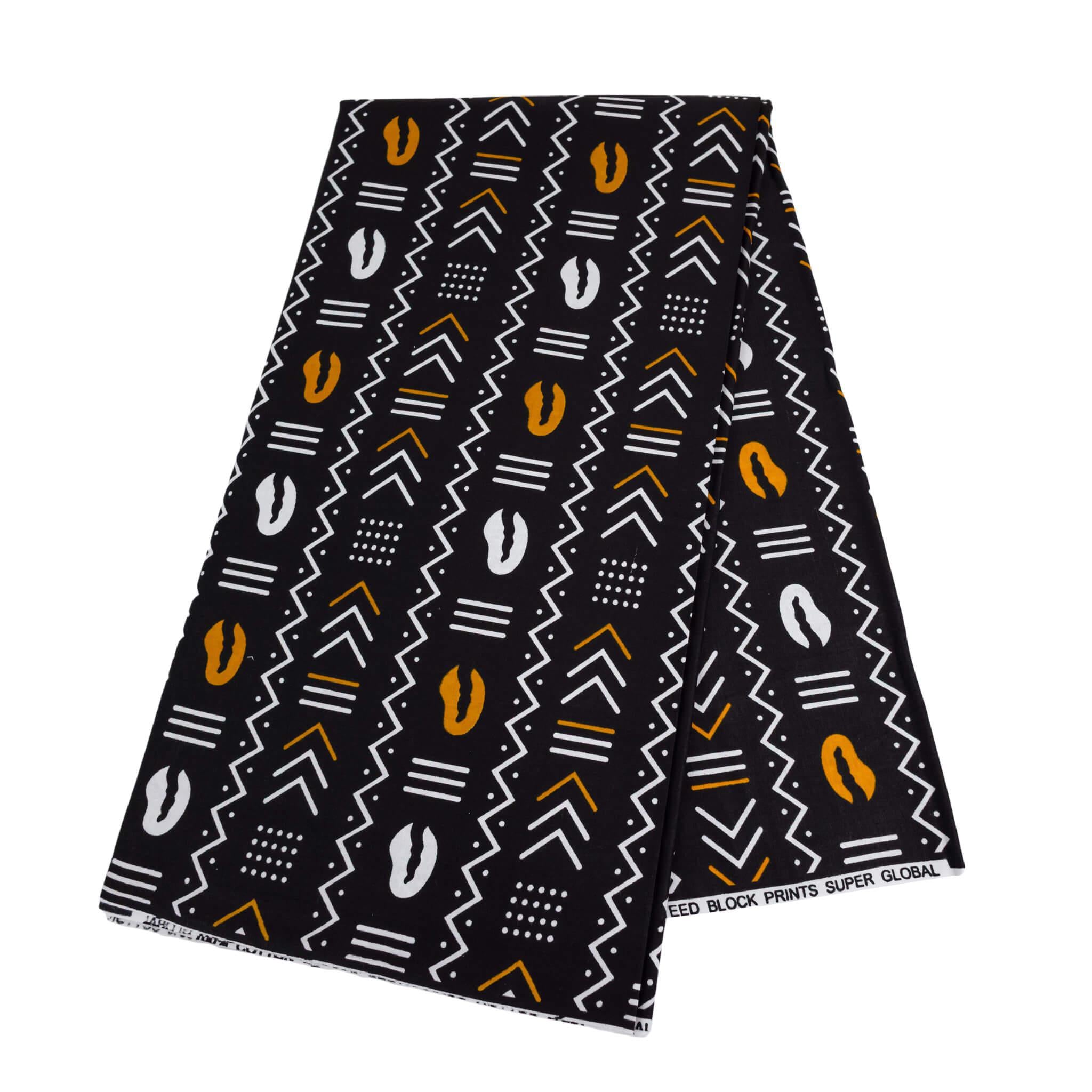 Black & Gold "Mud cloth & Cowrie" African Wax Print – 6 Yards