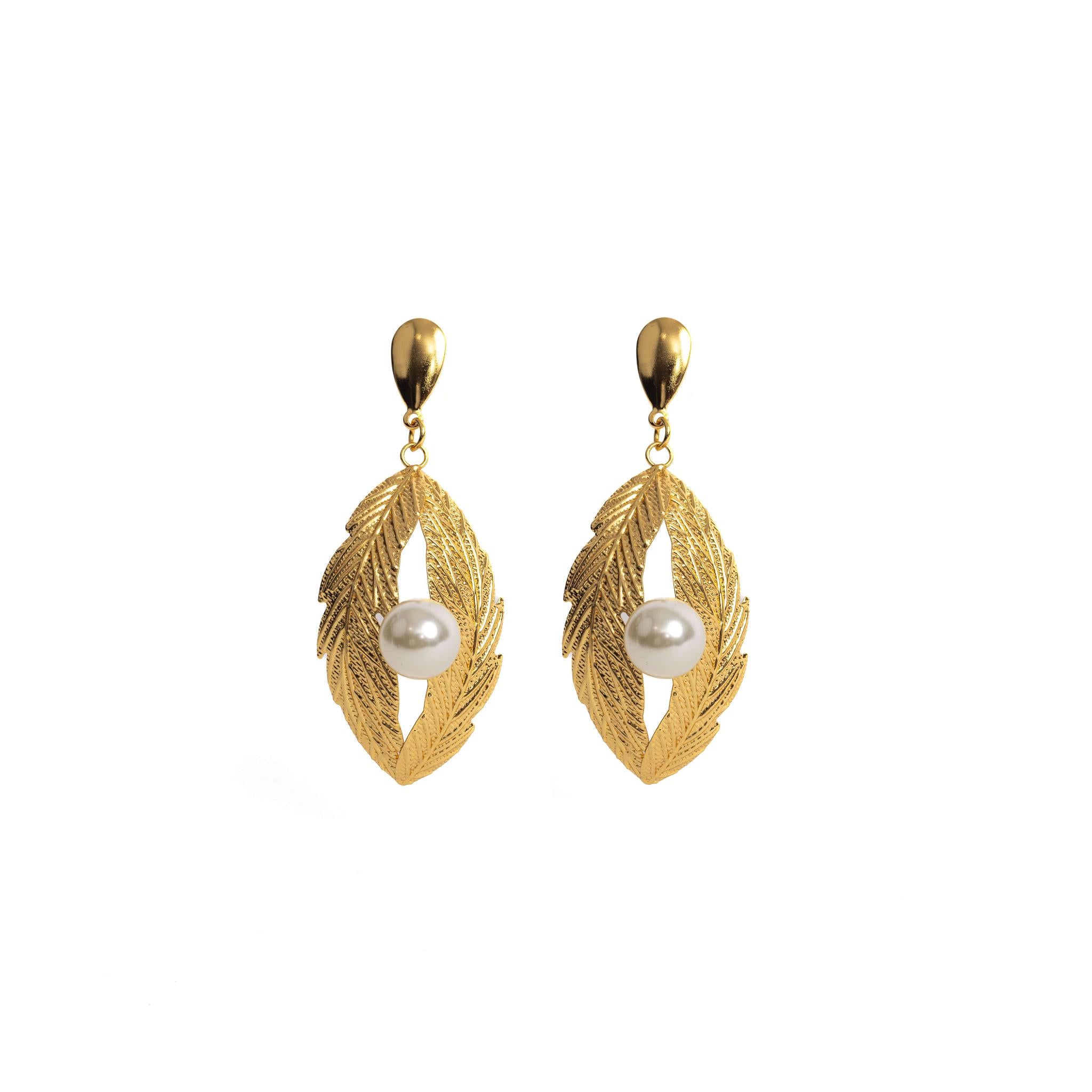 Gold Pearl Drop Earring