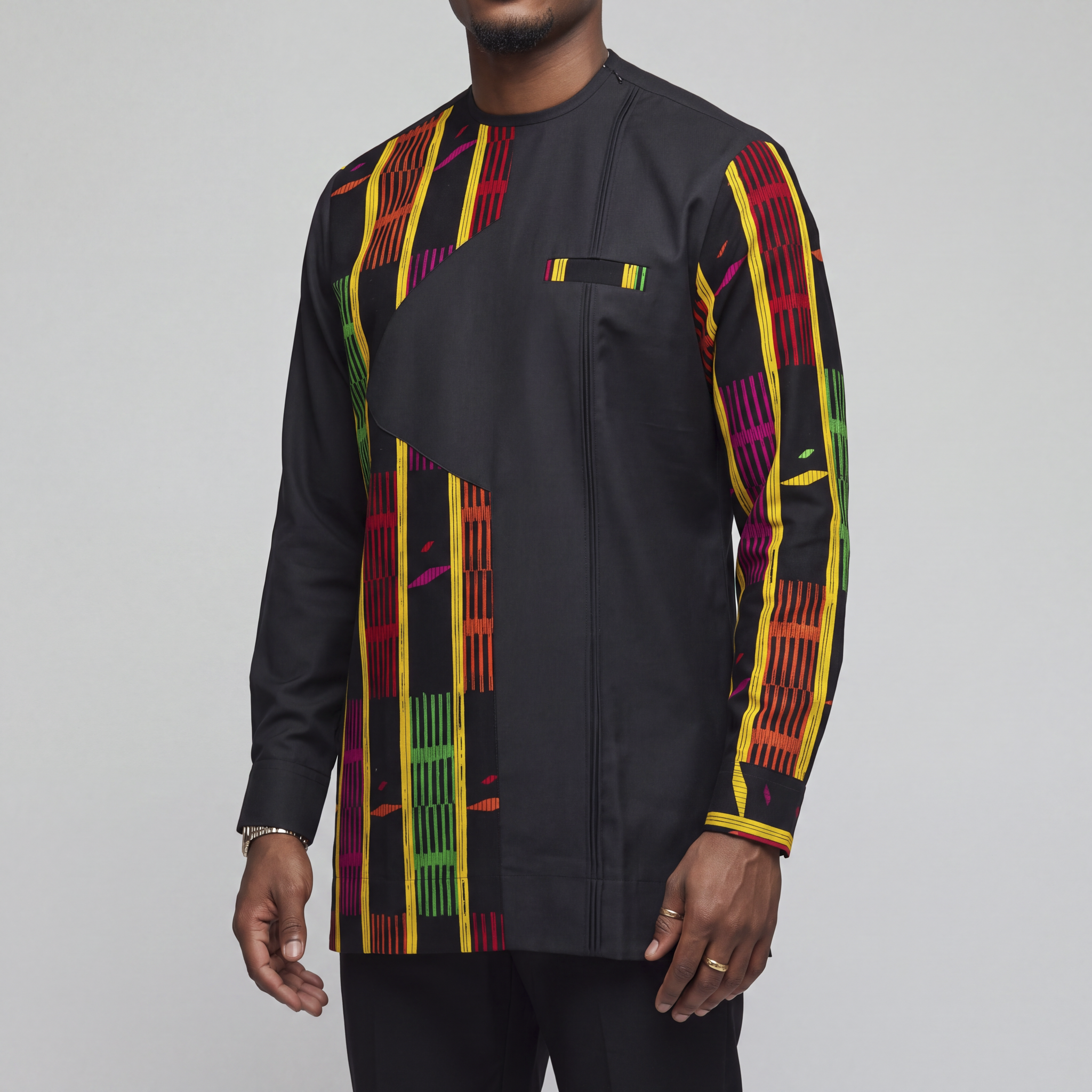 Black & Kente-Style Print Long-Sleeve Set