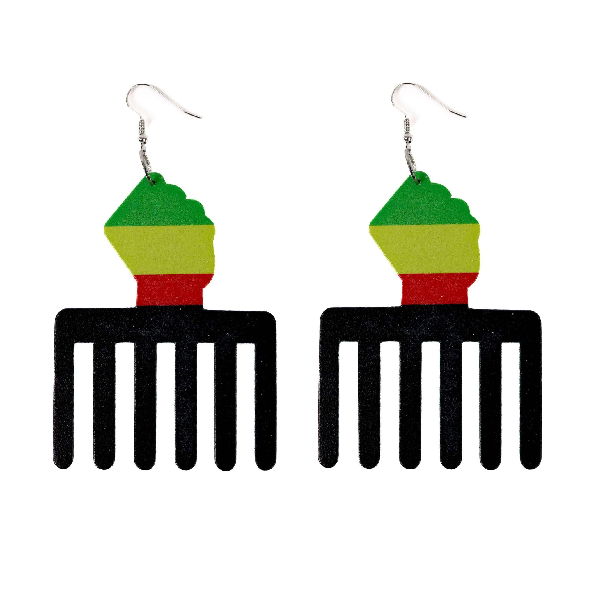 Black Afro Pick Wooden Earring