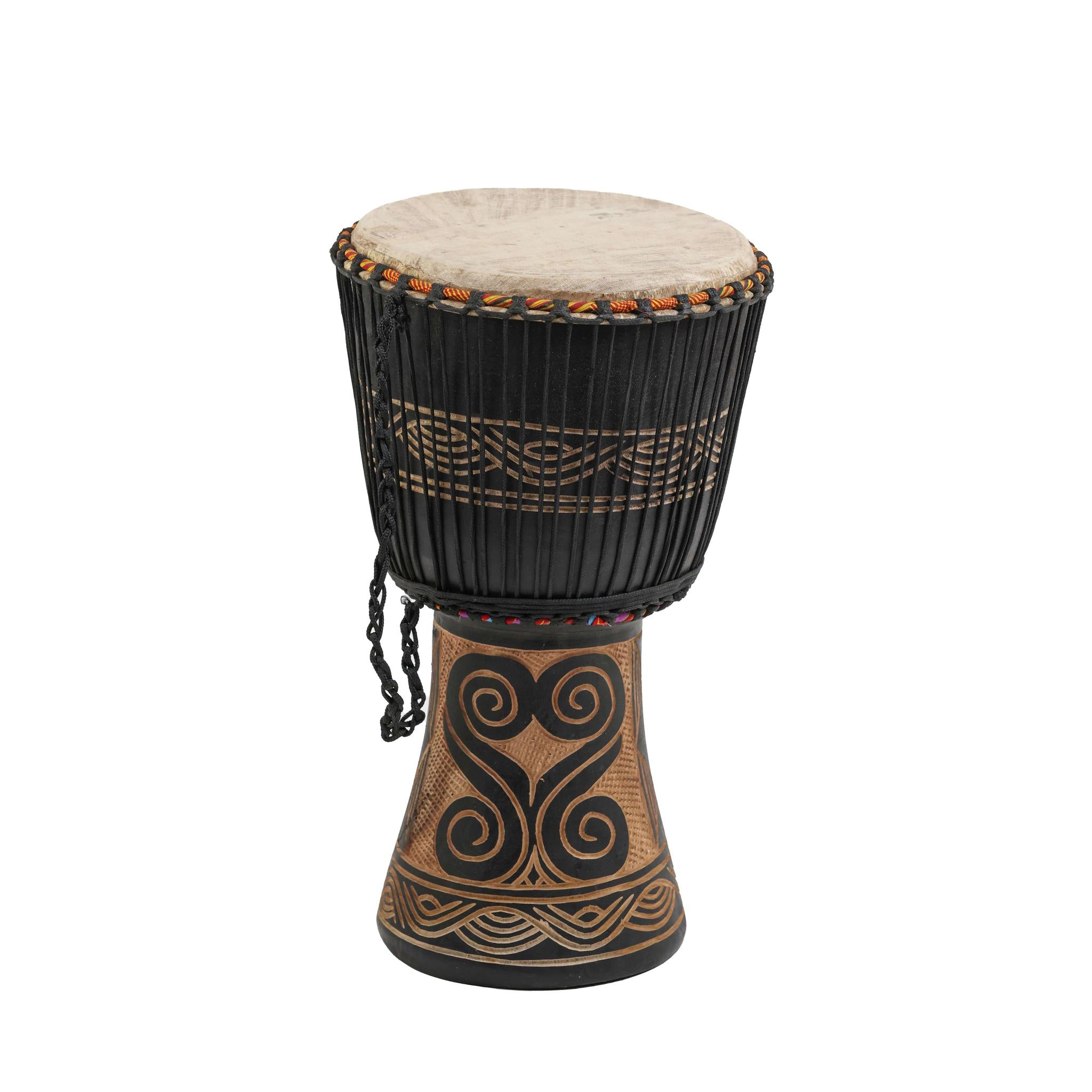 Black Adinkra Carving - Djembe Drum - Large
