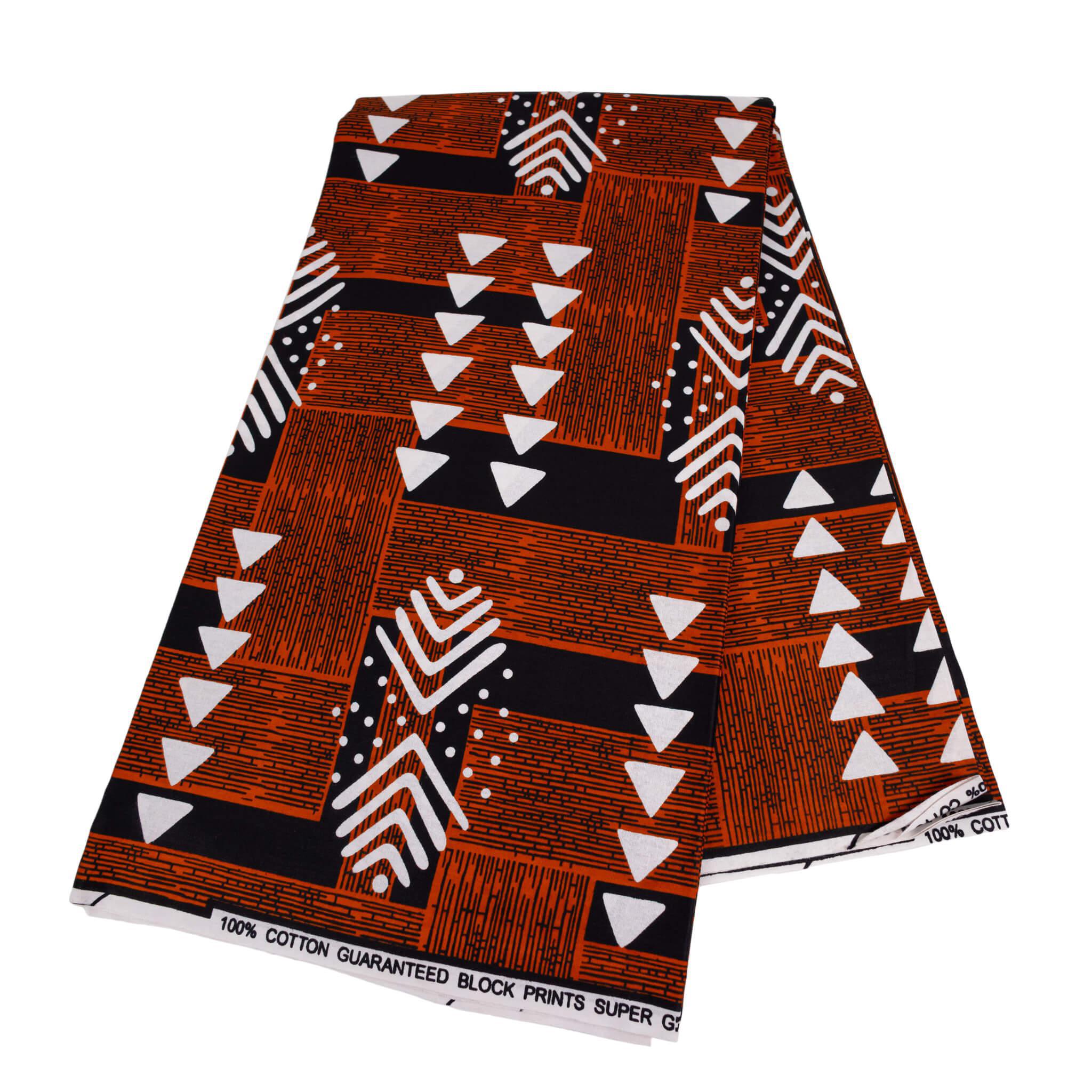 "Earthen Arrows" Rust & Black Geometric African Wax Print (Ankara) – 6 Yards
