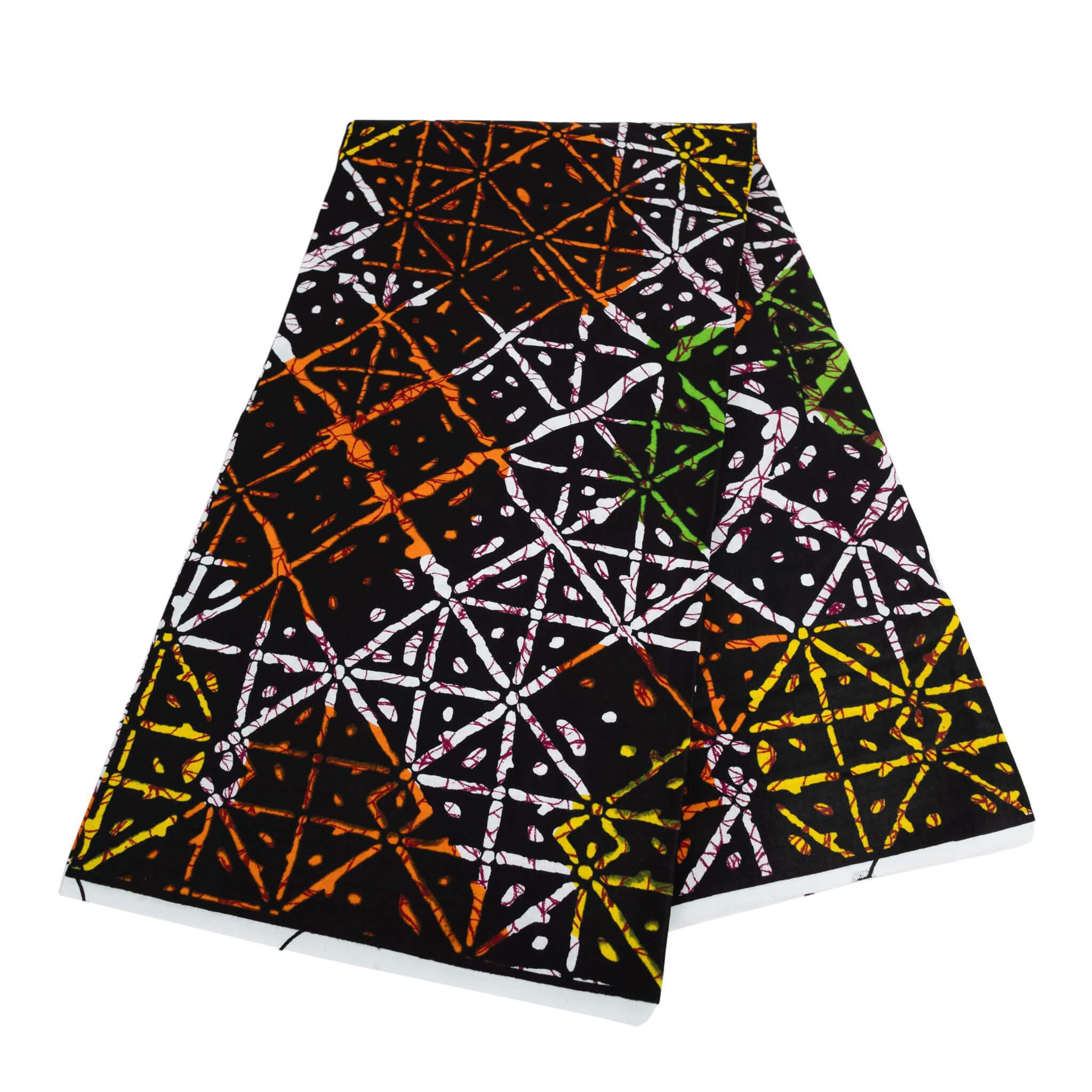 "Electric Lattice" Black & Multi-Colored Batik Abstract African Wax Print (Ankara) – 6 Yards