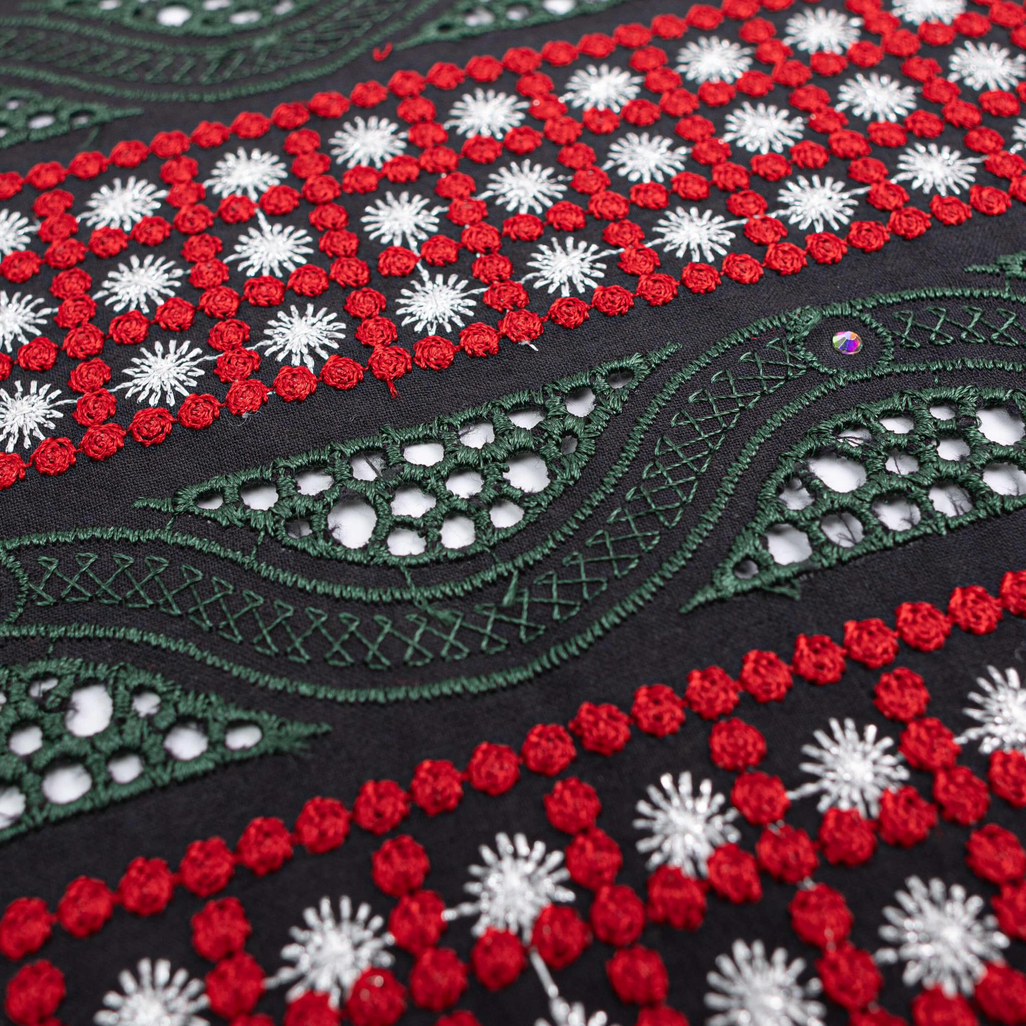 Green, Black, Red & White Cotton Lace