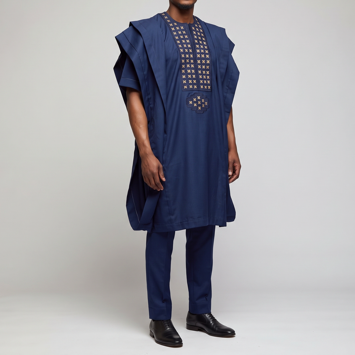 Navy & Gold Embroidered 3-Piece Agbada Suit