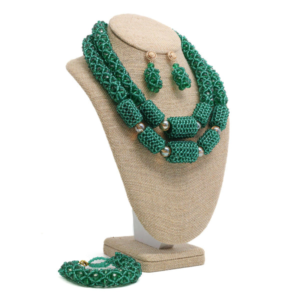 Two Step Green Beaded Necklace