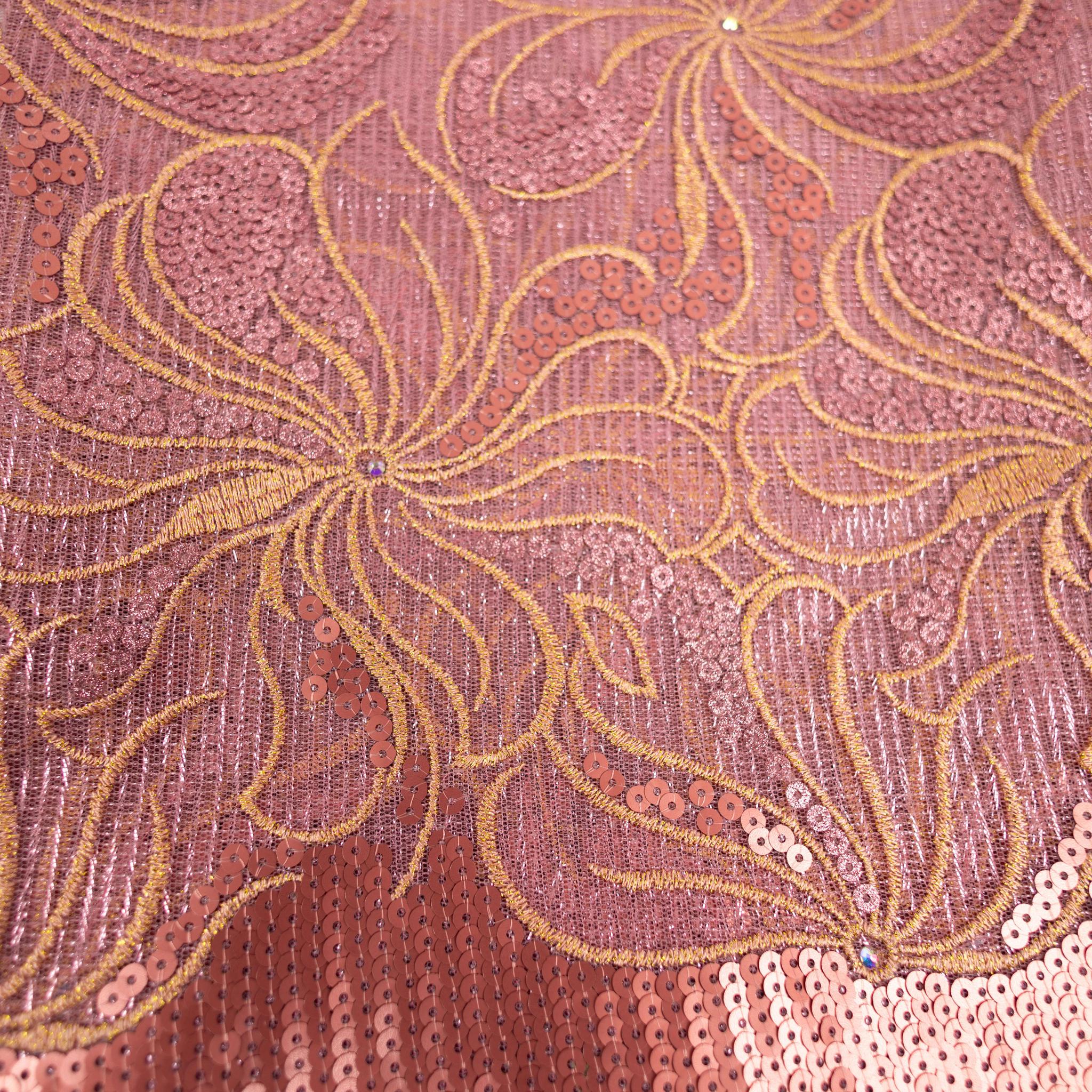 Peach Net Sequin Lace