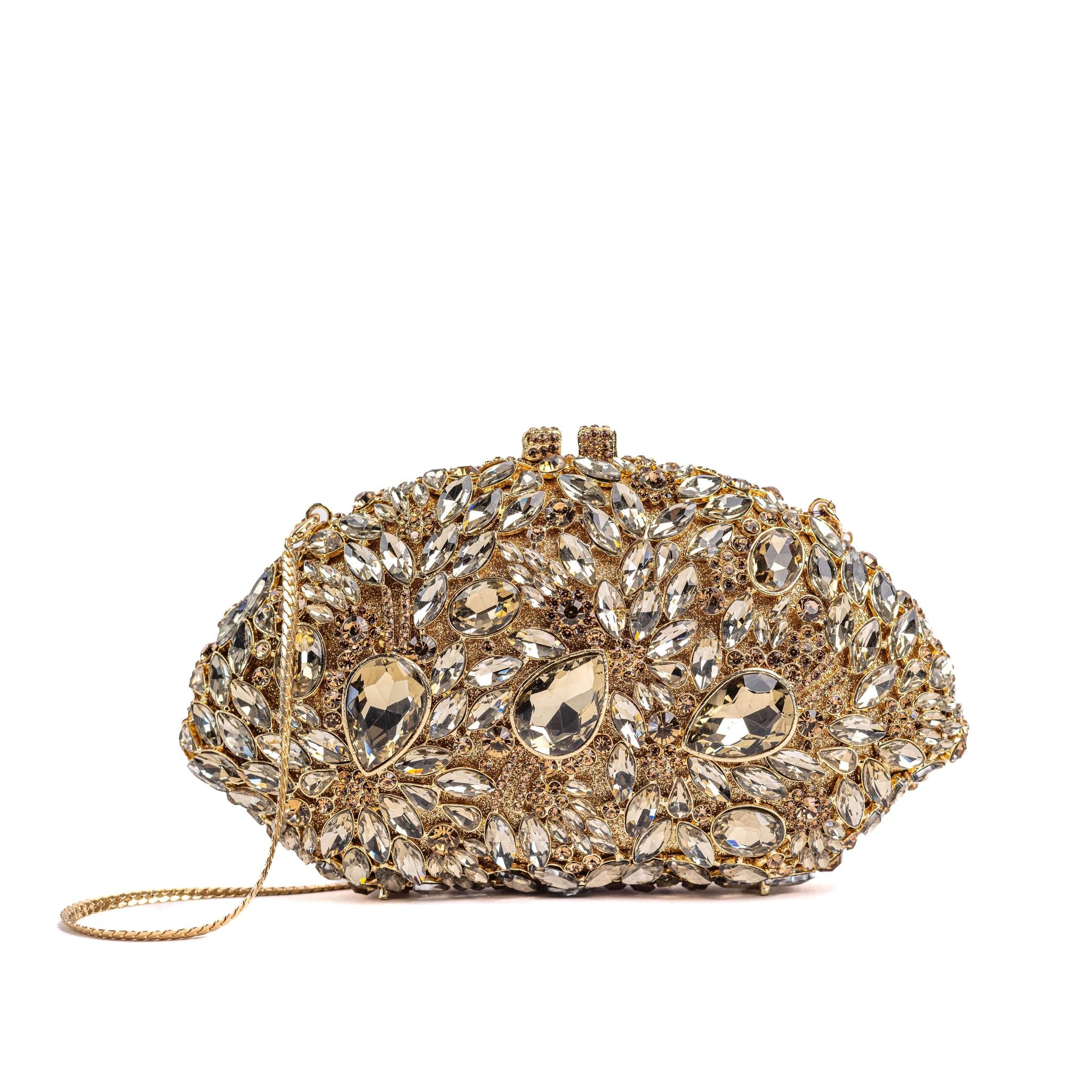 Gold Floral Crystal Clutch Purse