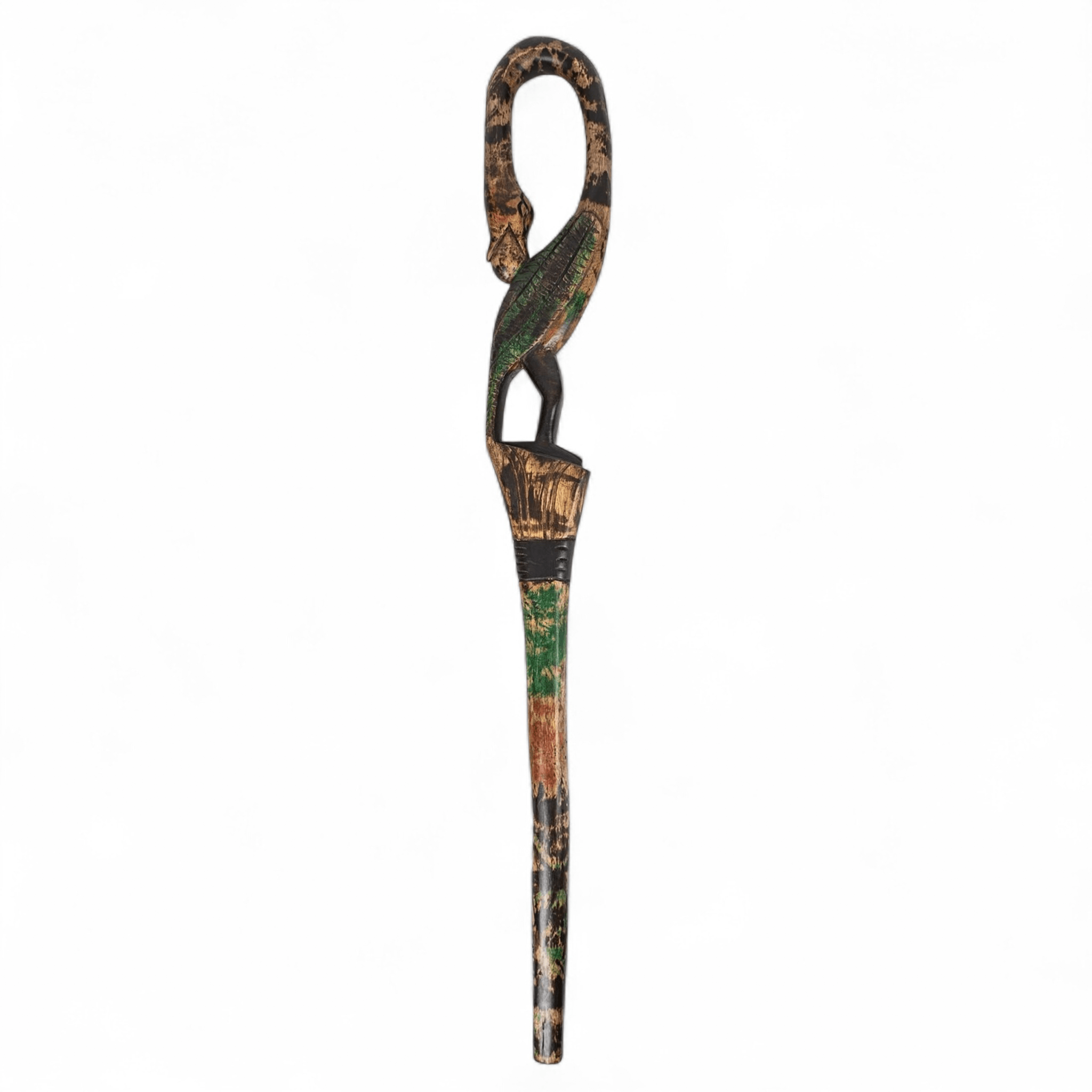 Hand-Carved Sankofa Walking Stick – Earthy Patina & Ancestral Wisdom