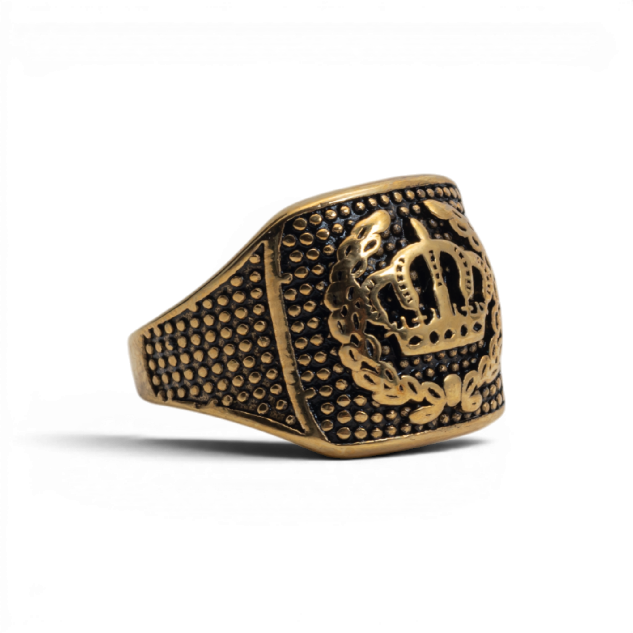 Antiqued Gold-Tone Crown & Laurel Wreath Signet Ring
