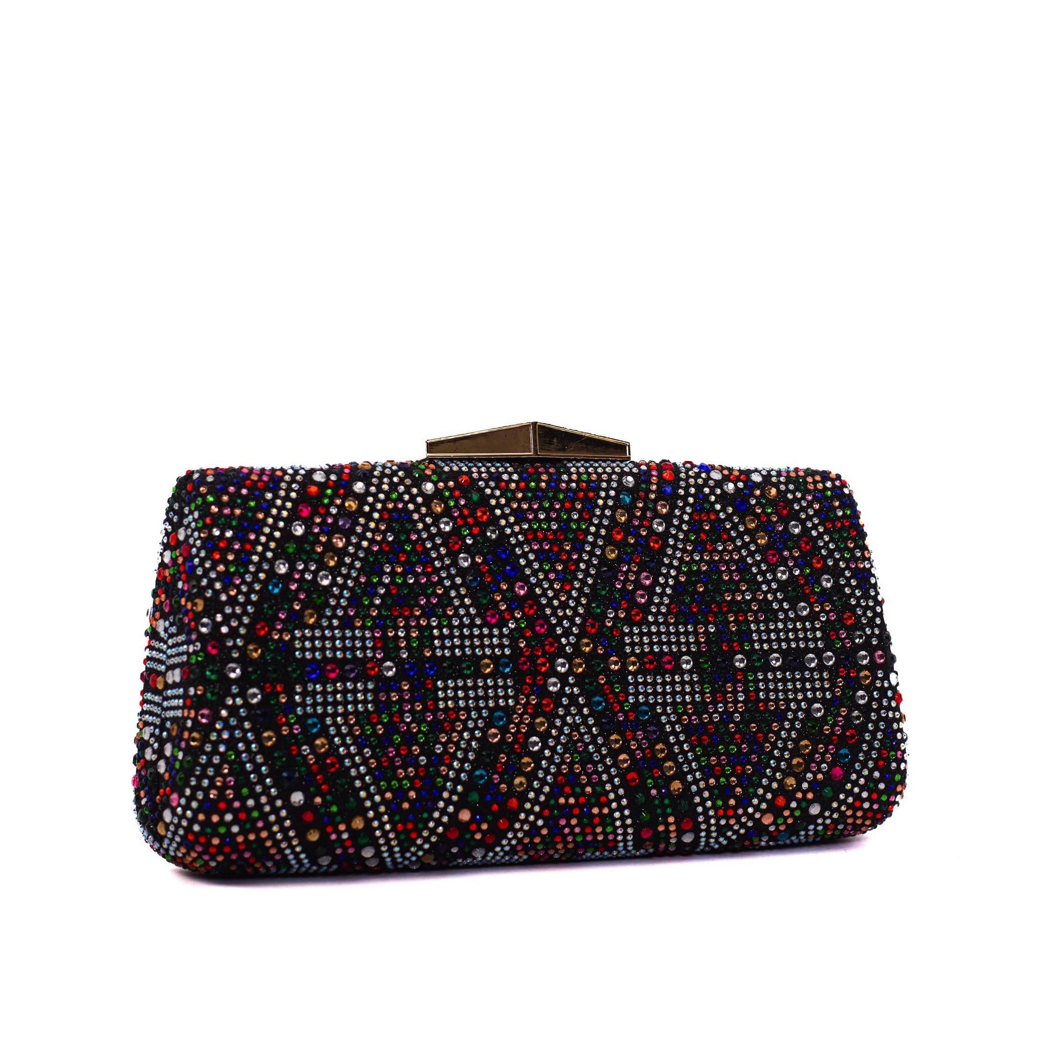 Multicolored Diamond Hasp Clutch Purse