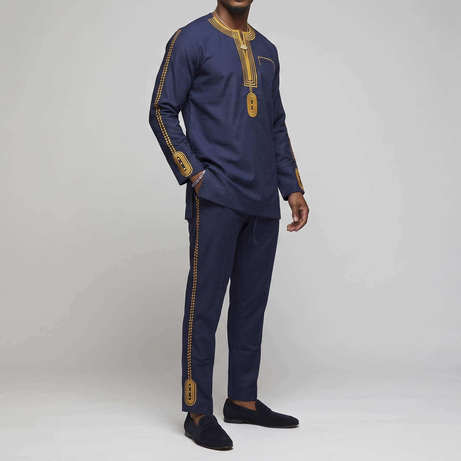 Navy Blue With Gold Embroidery Suit